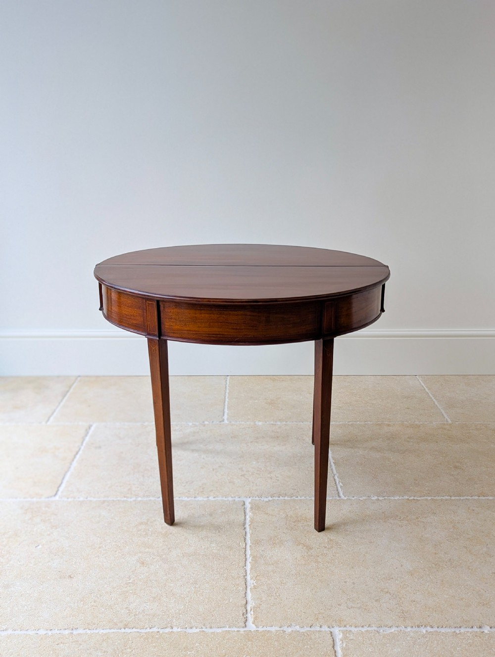Antique George III Inlaid Mahogany Demi-Lune Fold-Over Tea Table c.1790 View XII