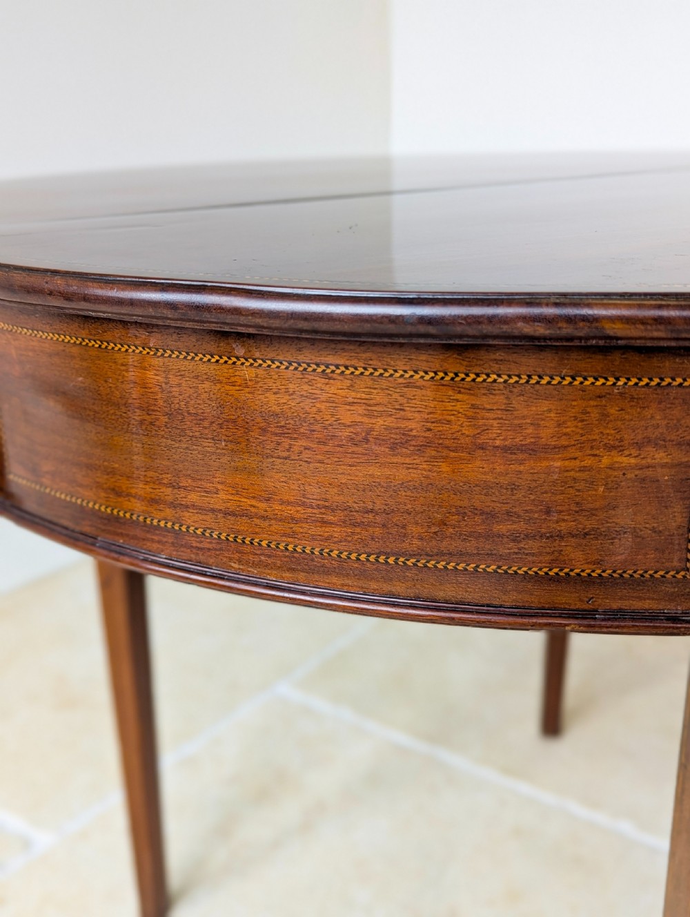 Antique George III Inlaid Mahogany Demi-Lune Fold-Over Tea Table c.1790 View XIII