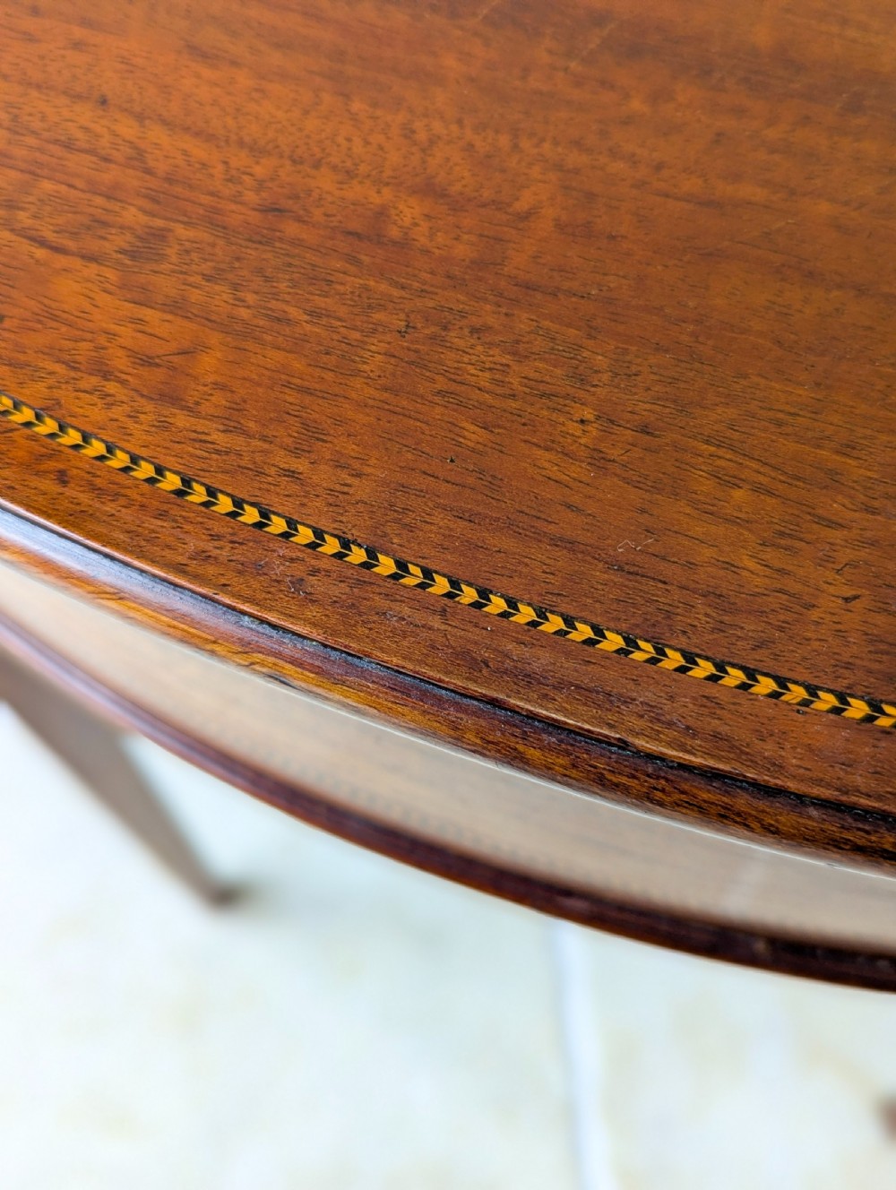 Antique George III Inlaid Mahogany Demi-Lune Fold-Over Tea Table c.1790 View XIV