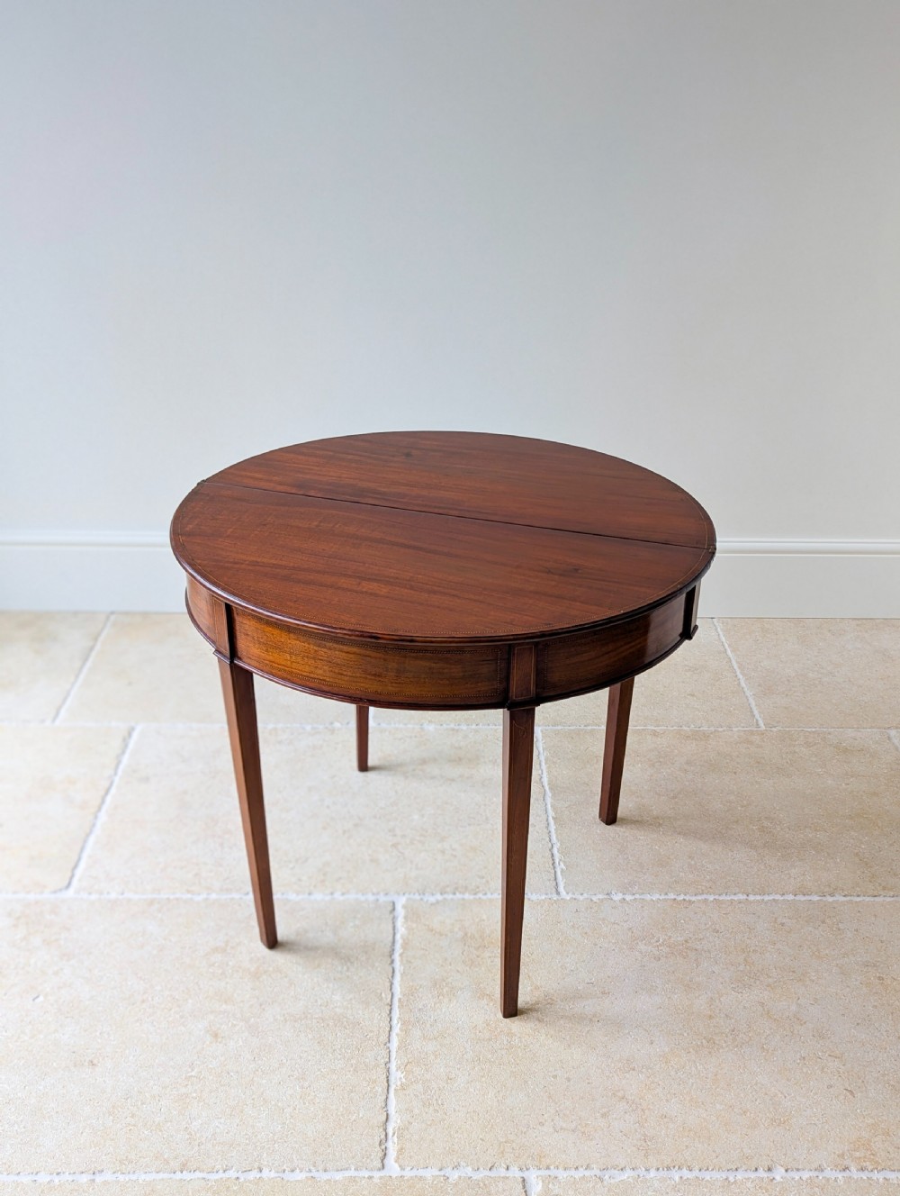 Antique George III Inlaid Mahogany Demi-Lune Fold-Over Tea Table c.1790 View XVI