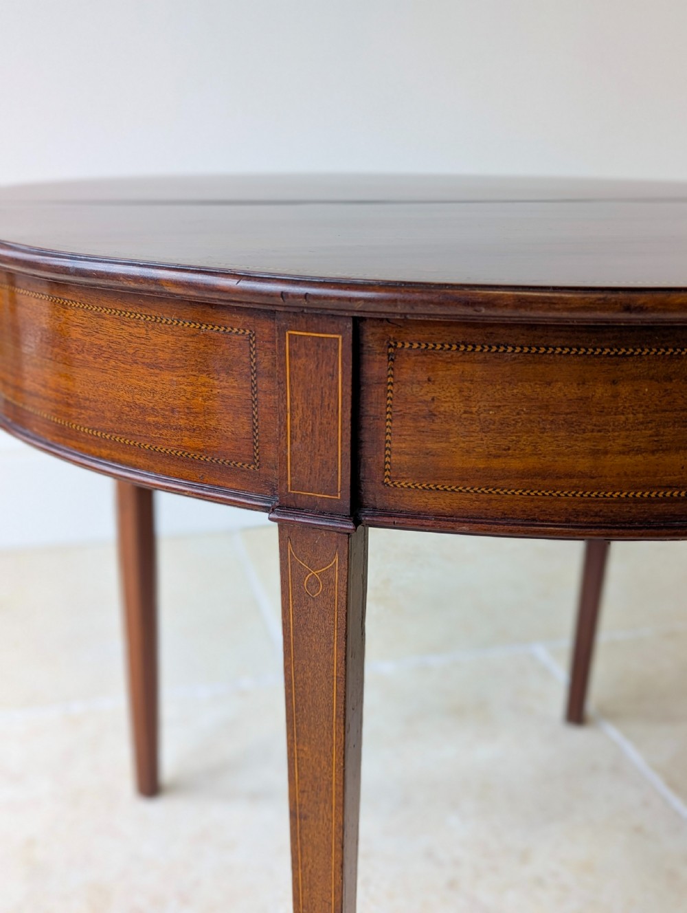 Antique George III Inlaid Mahogany Demi-Lune Fold-Over Tea Table c.1790 View XVIII