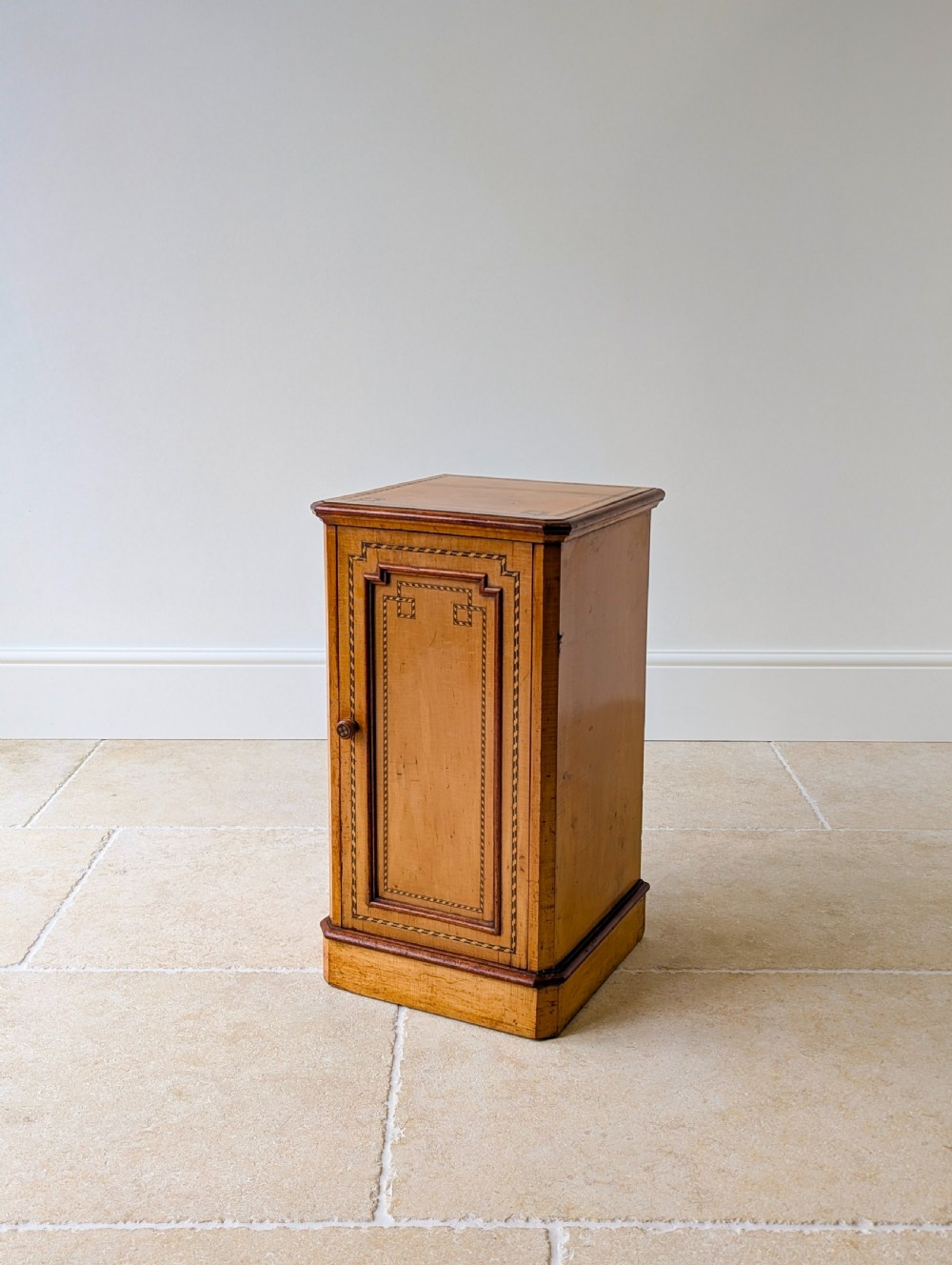 Antique Aesthetic Movement Satin Birch and Walnut Bedside Cabinet c.1890