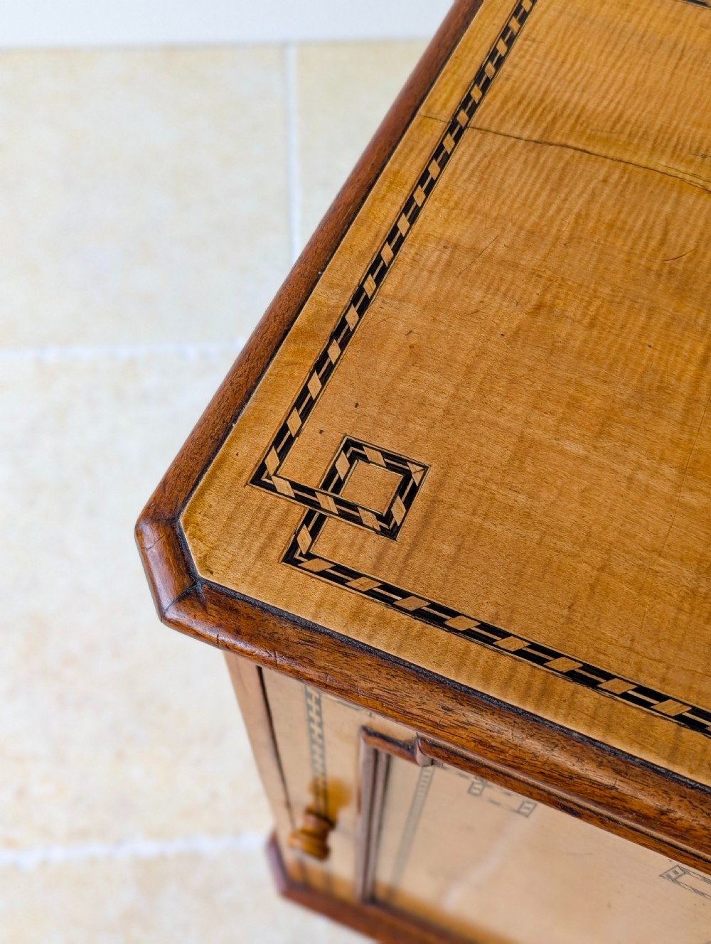 Antique Aesthetic Movement Satin Birch and Walnut Bedside Cabinet c.1890 View V