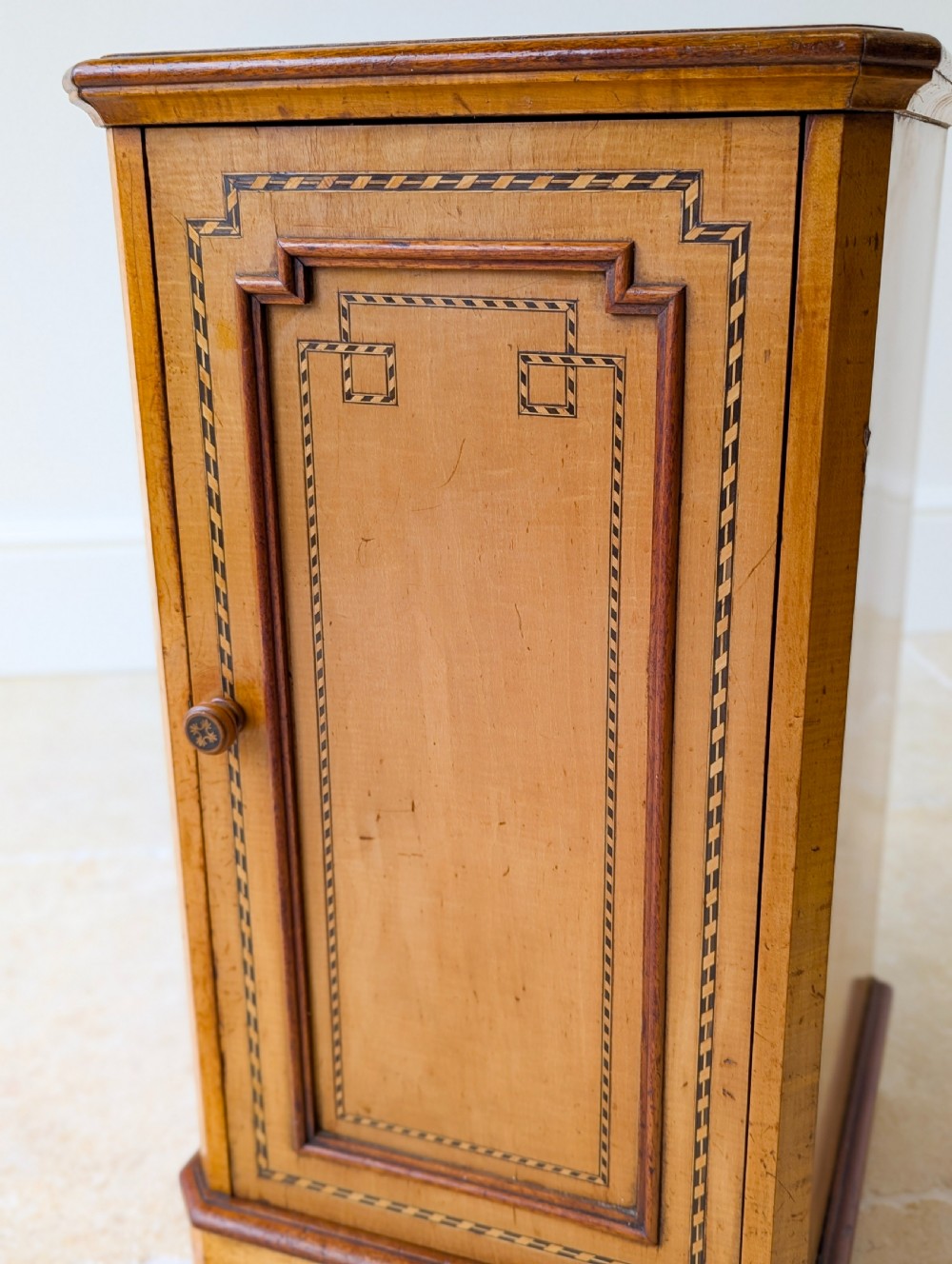 Antique Aesthetic Movement Satin Birch and Walnut Bedside Cabinet c.1890 View VI