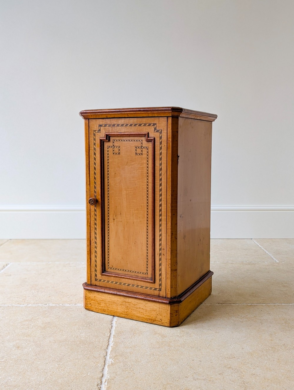 Antique Aesthetic Movement Satin Birch and Walnut Bedside Cabinet c.1890 View VII