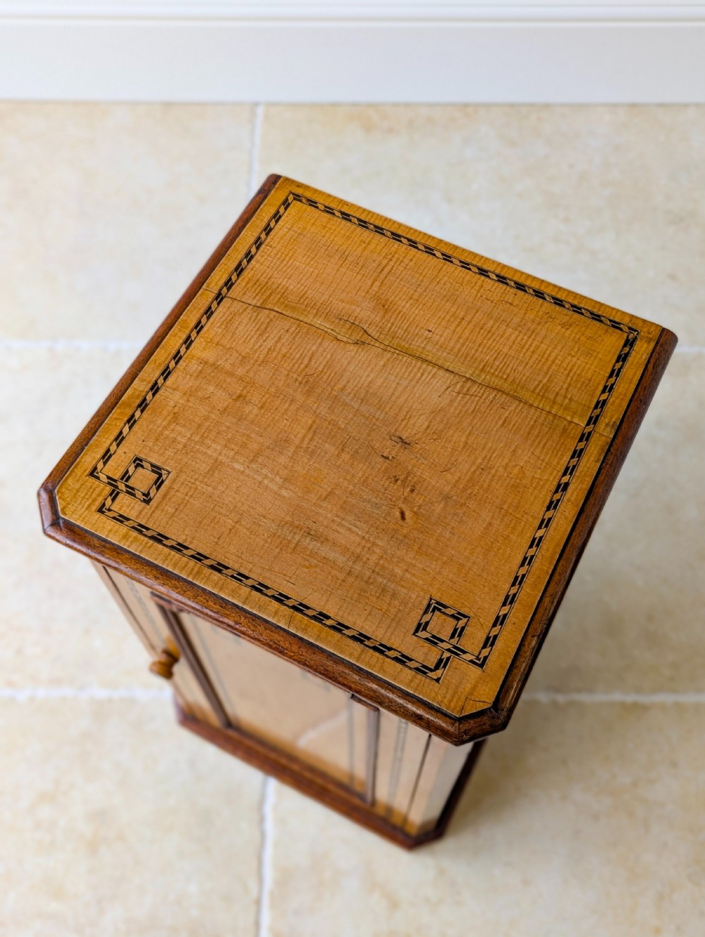 Antique Aesthetic Movement Satin Birch and Walnut Bedside Cabinet c.1890 View VIII