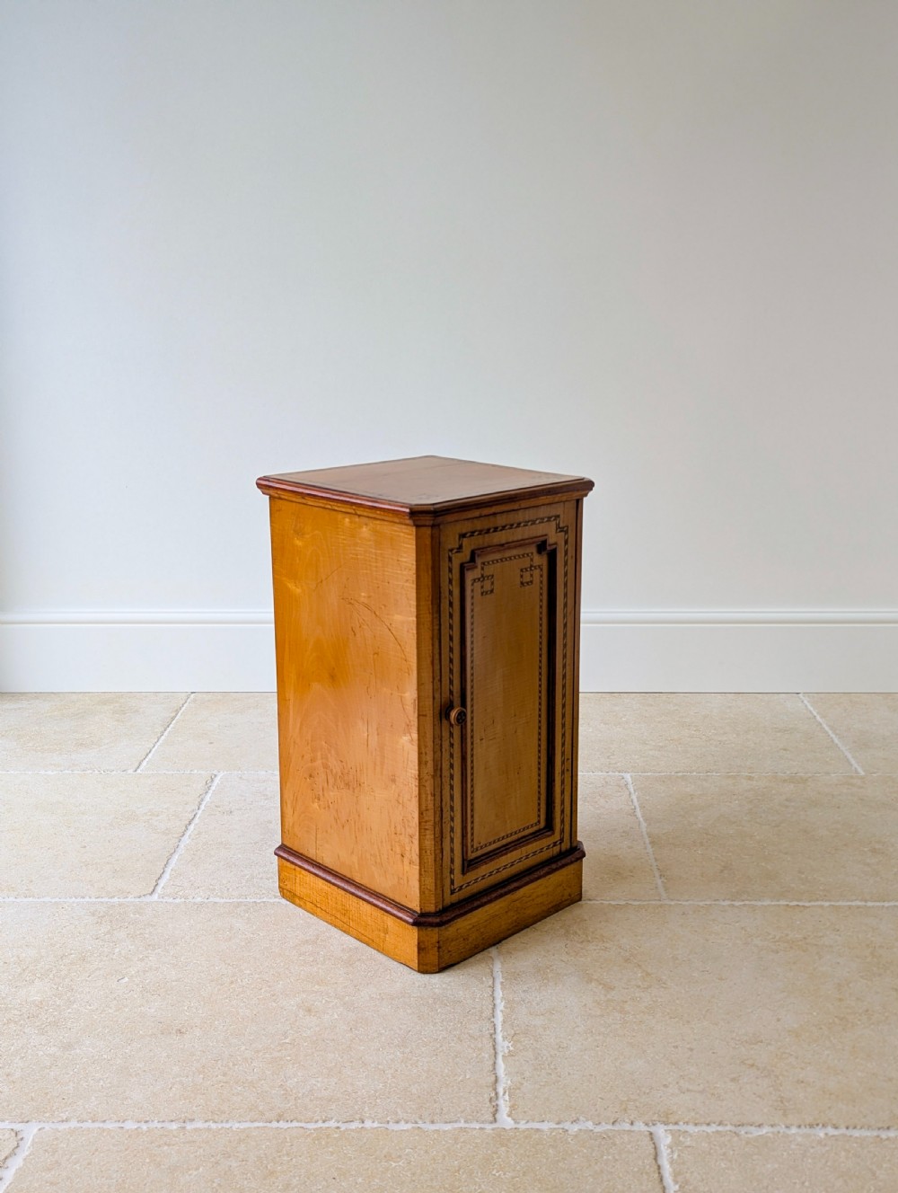 Antique Aesthetic Movement Satin Birch and Walnut Bedside Cabinet c.1890 View IX