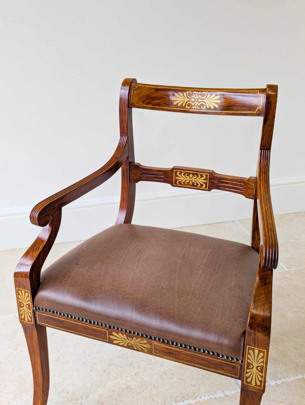 Antique Edwardian Rosewood and Brass Inlaid Desk Chair c.1910 View II