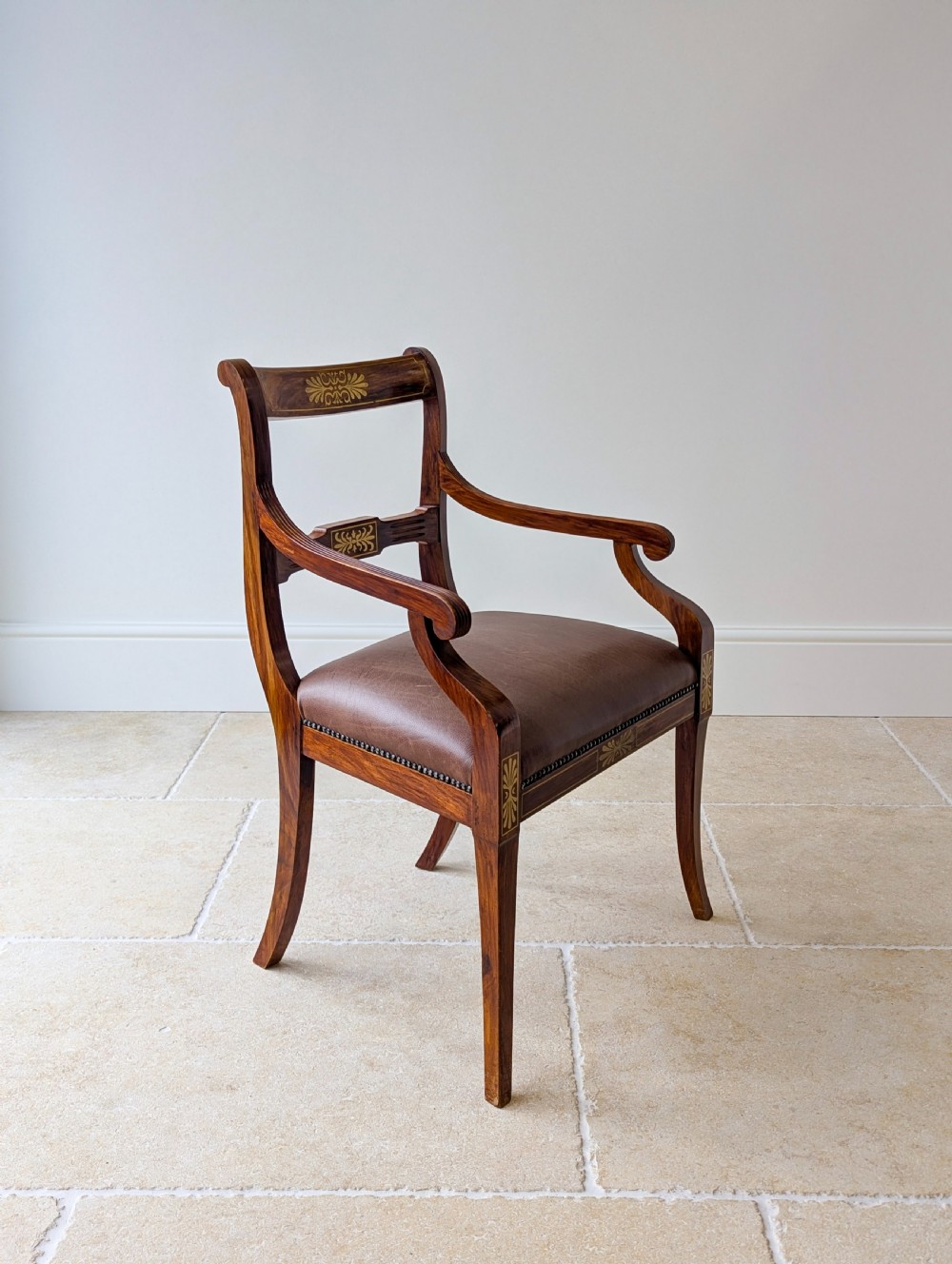 Antique Edwardian Rosewood and Brass Inlaid Desk Chair c.1910 View III