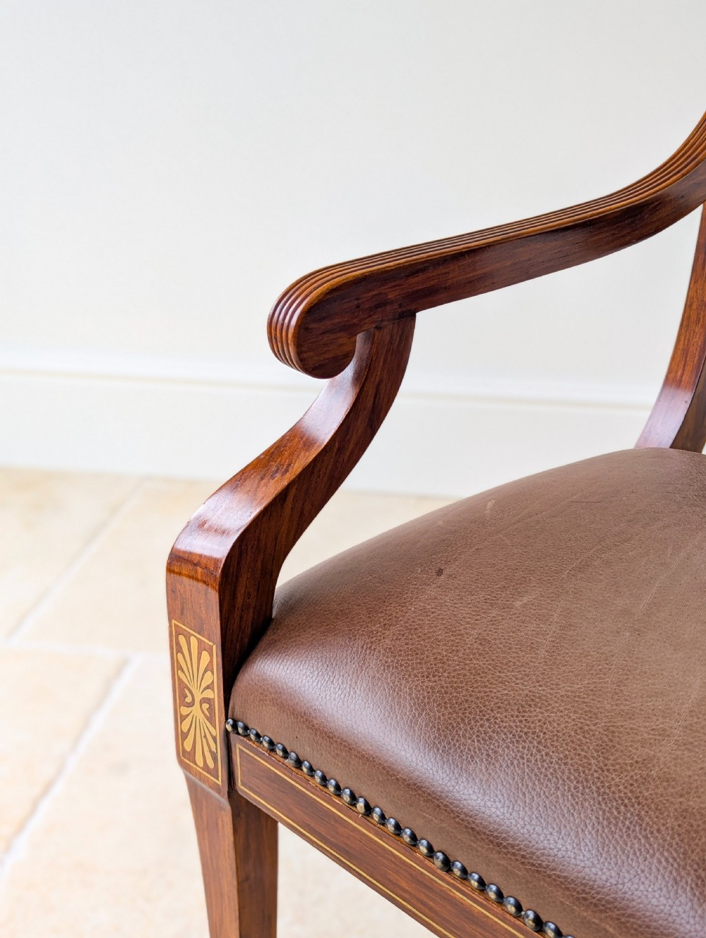 Antique Edwardian Rosewood and Brass Inlaid Desk Chair c.1910 View IV