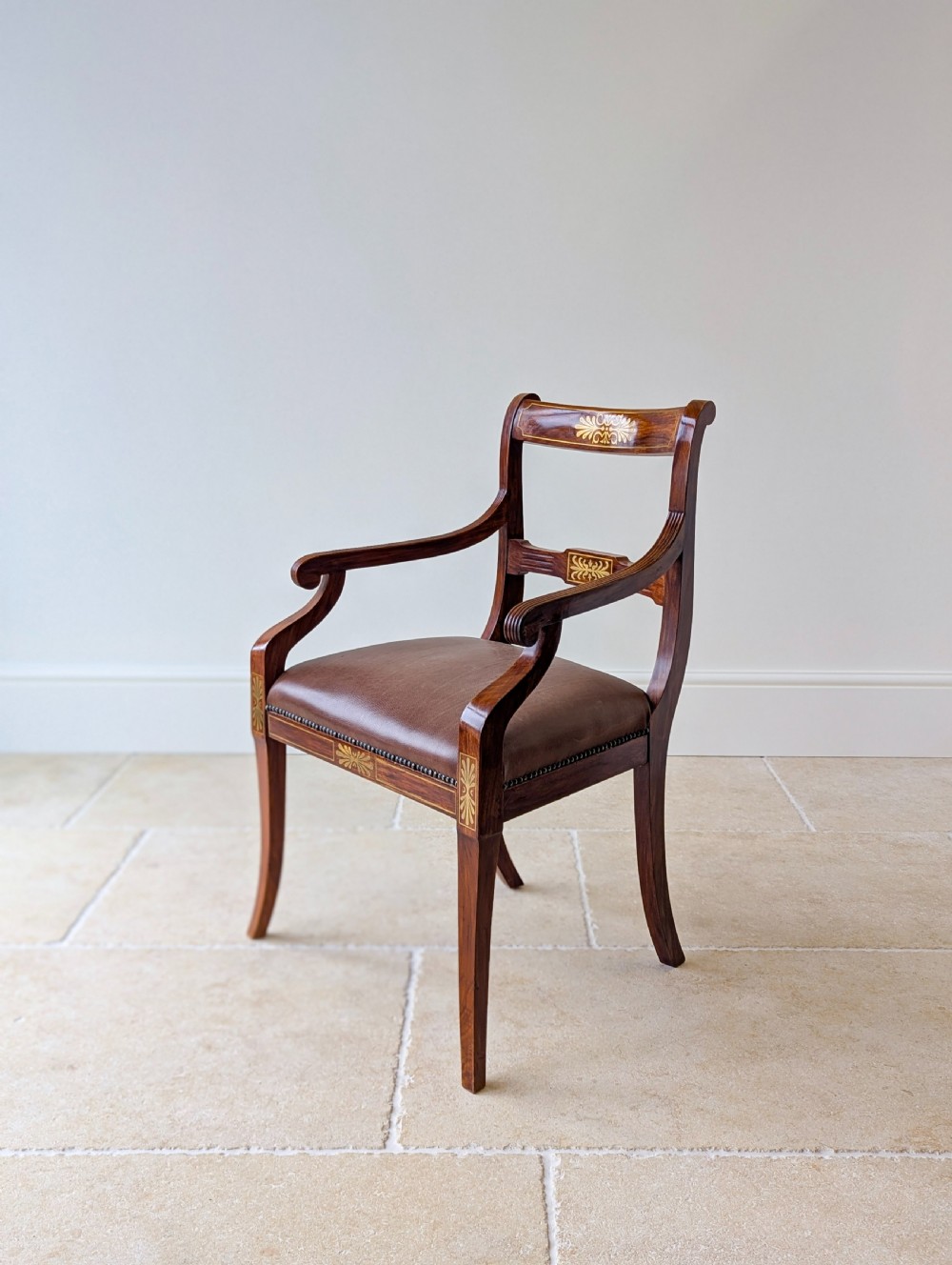 Antique Edwardian Rosewood and Brass Inlaid Desk Chair c.1910 View V