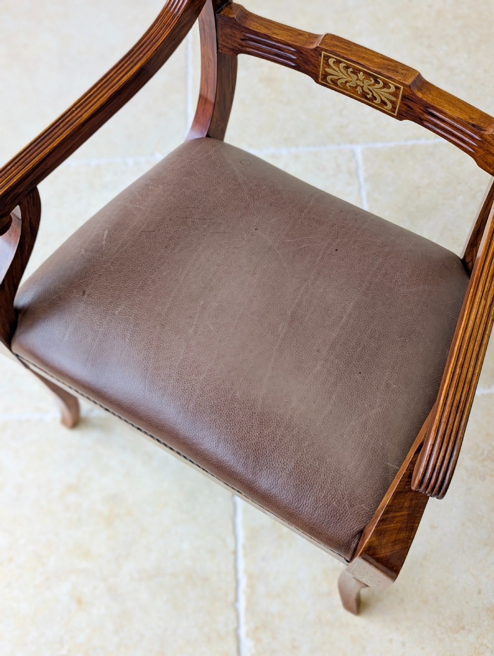 Antique Edwardian Rosewood and Brass Inlaid Desk Chair c.1910 View VI