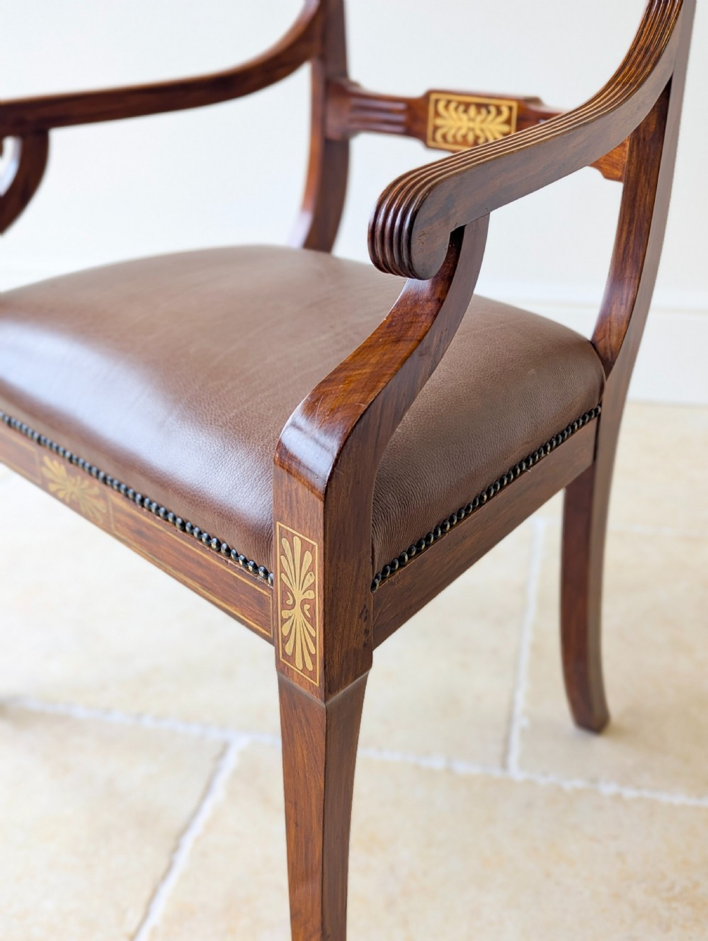 Antique Edwardian Rosewood and Brass Inlaid Desk Chair c.1910 View VIII