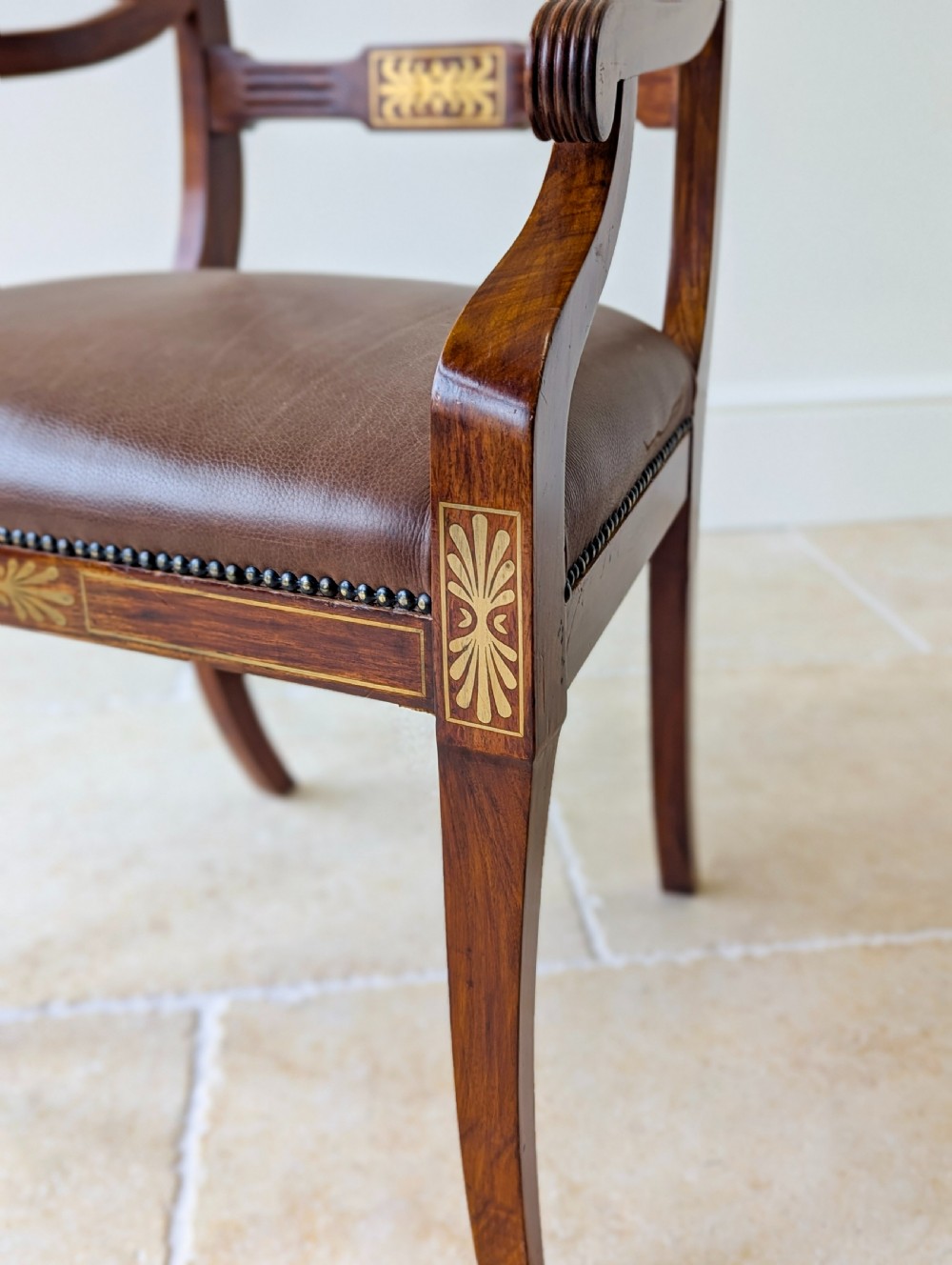 Antique Edwardian Rosewood and Brass Inlaid Desk Chair c.1910 View IX