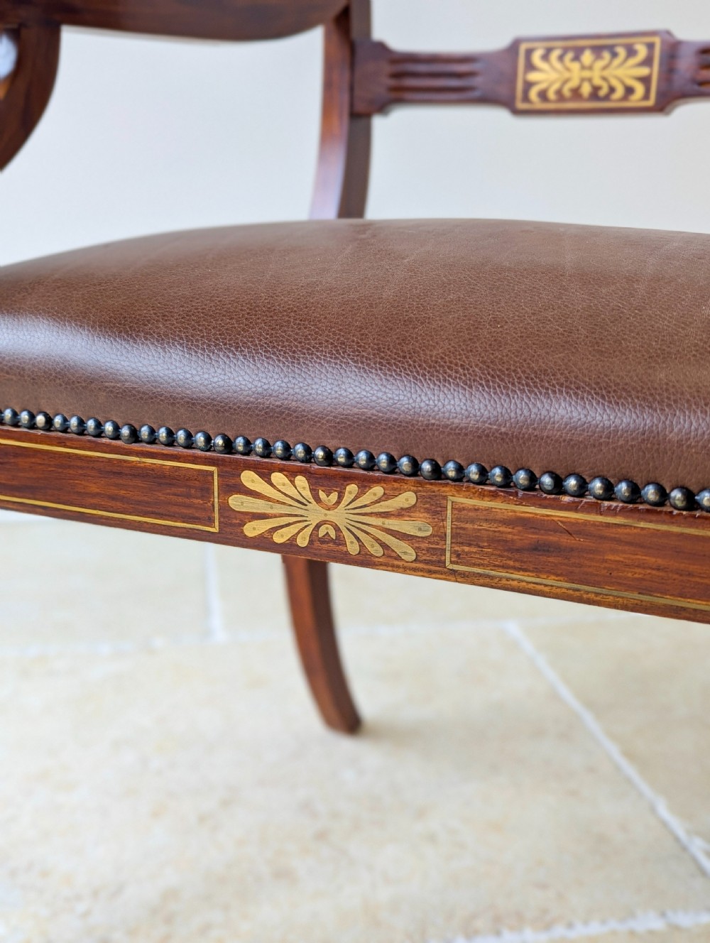 Antique Edwardian Rosewood and Brass Inlaid Desk Chair c.1910 View X