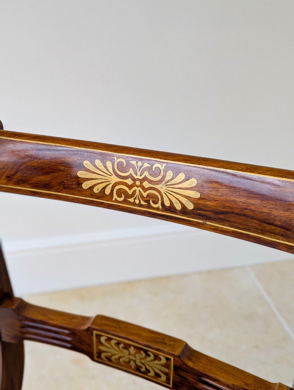 Antique Edwardian Rosewood and Brass Inlaid Desk Chair c.1910 View XII