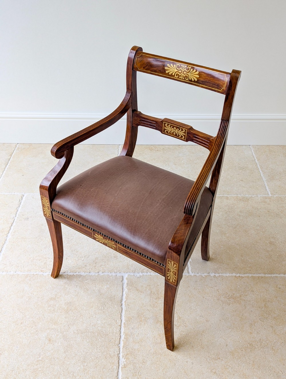 Antique Edwardian Rosewood and Brass Inlaid Desk Chair c.1910 View XIII