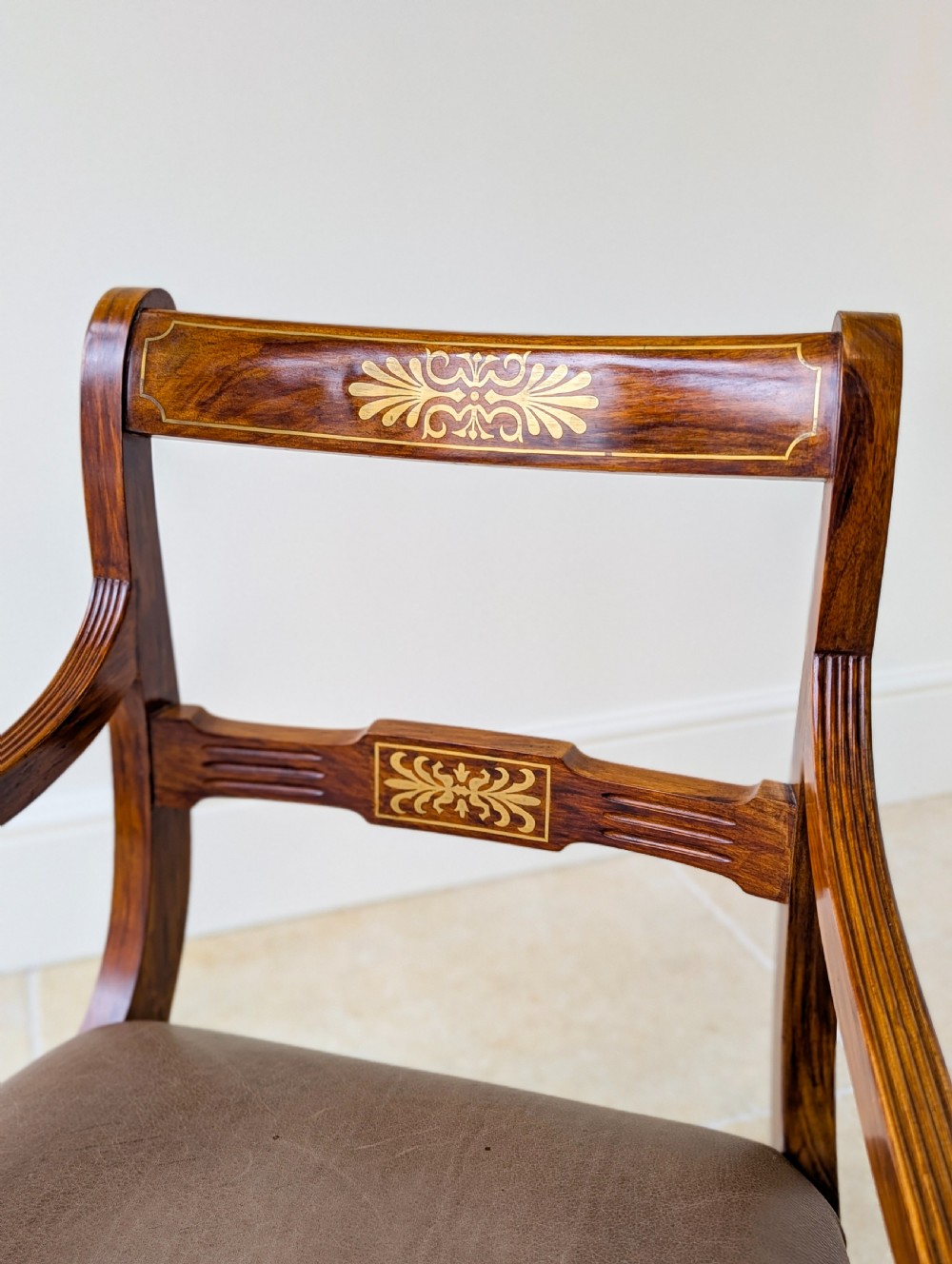Antique Edwardian Rosewood and Brass Inlaid Desk Chair c.1910 View XIV