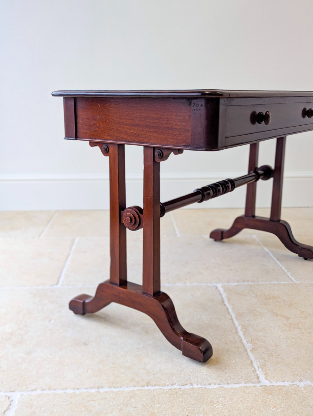 Antique Early Victorian Irish Mahogany Library Table by J. Kerr & Co c. 1850 View VII