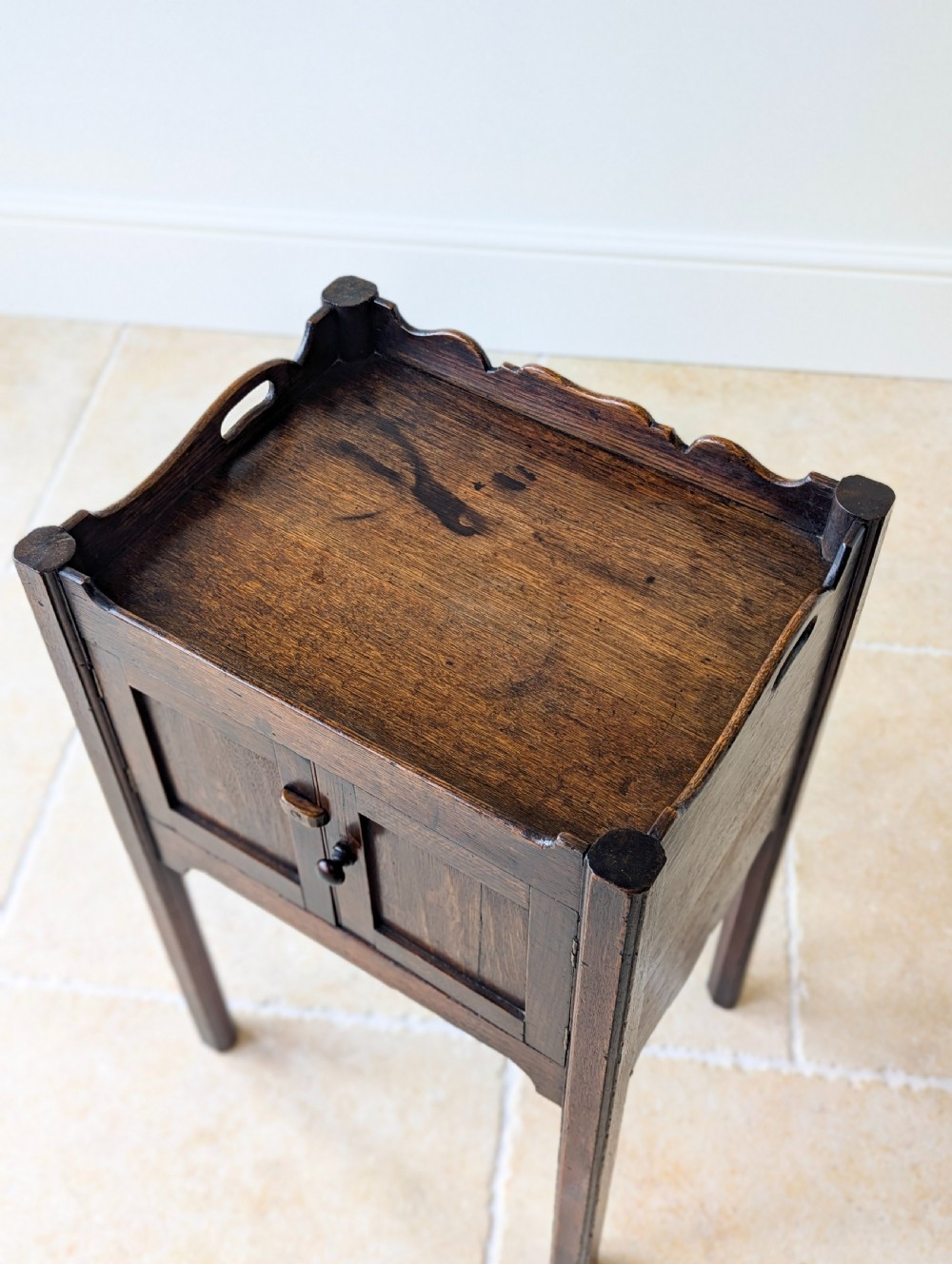 Antique Georgian Oak Bedside Cabinet c.1820 View V