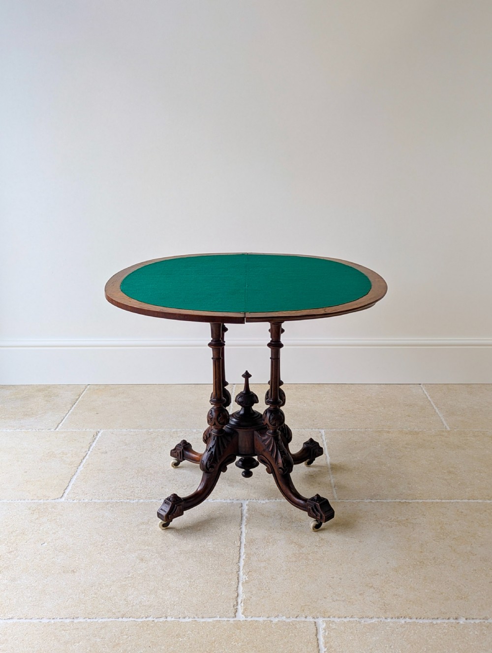 Antique Victorian Burr Walnut Card Table c.1870 View II