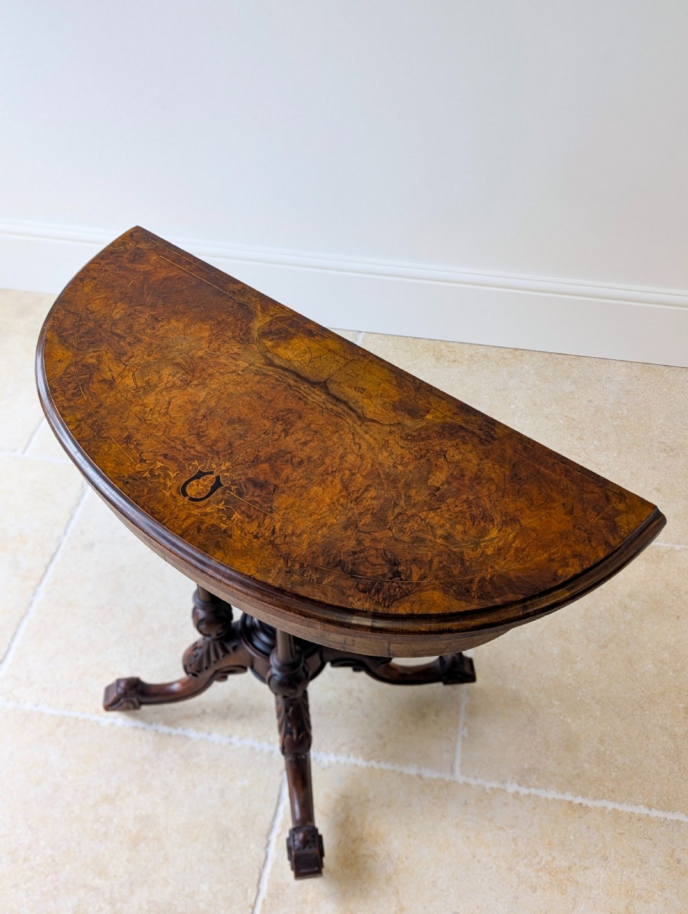 Antique Victorian Burr Walnut Card Table c.1870 View III