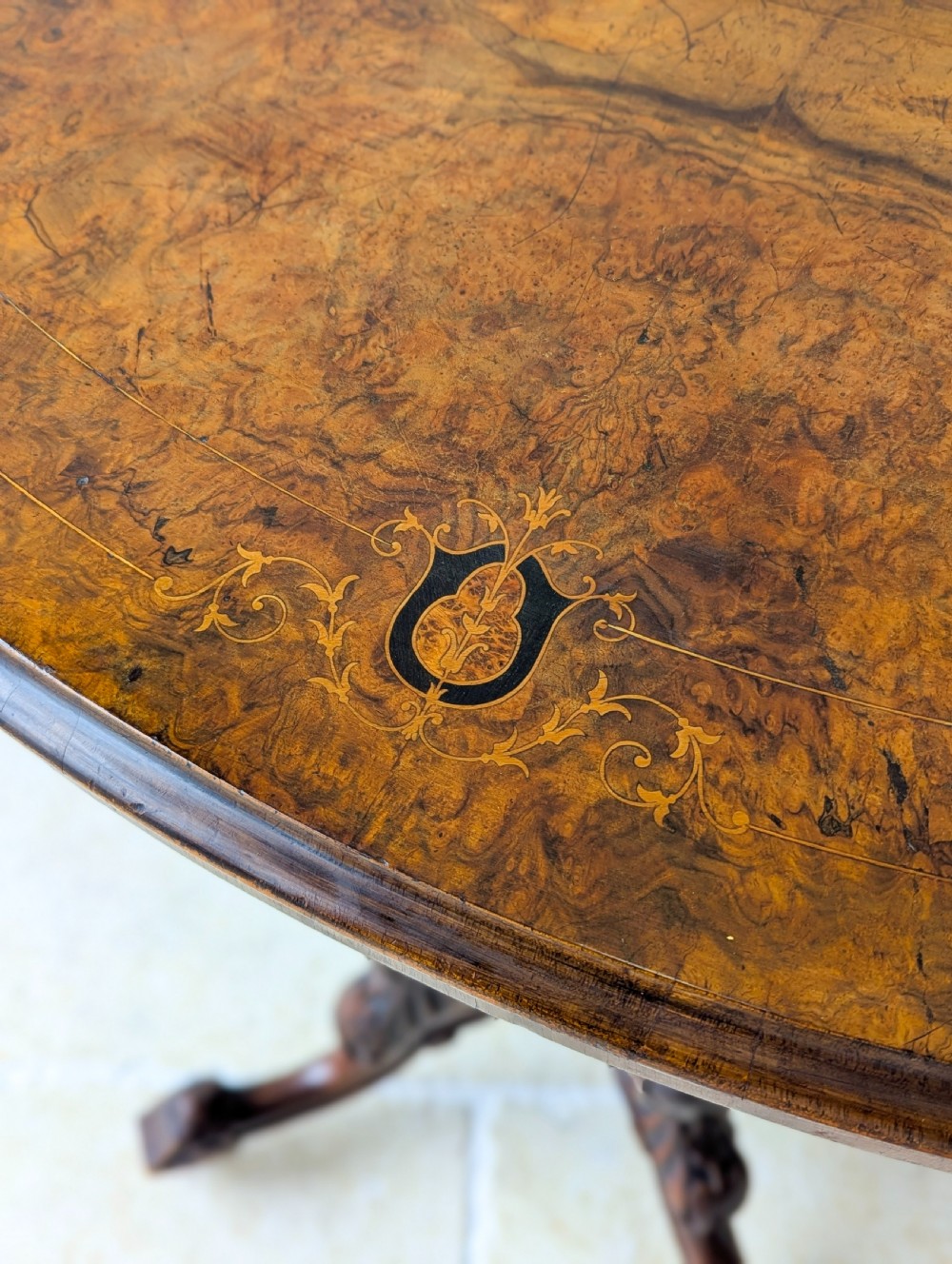 Antique Victorian Burr Walnut Card Table c.1870 View VI