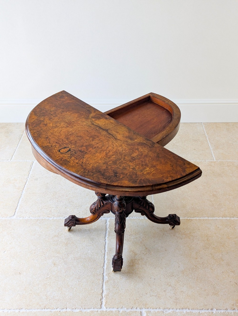 Antique Victorian Burr Walnut Card Table c.1870 View VII