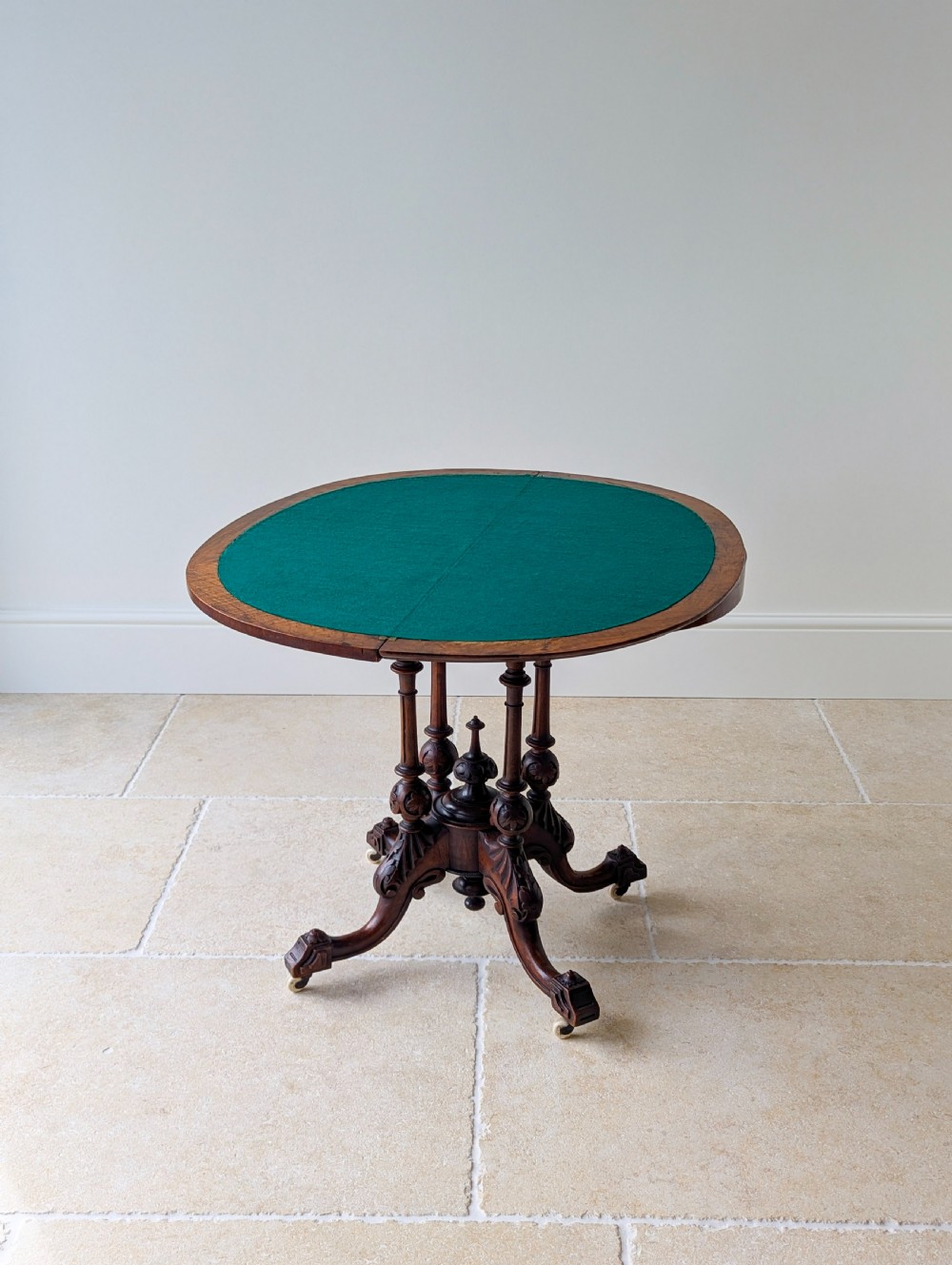 Antique Victorian Burr Walnut Card Table c.1870 View VIII