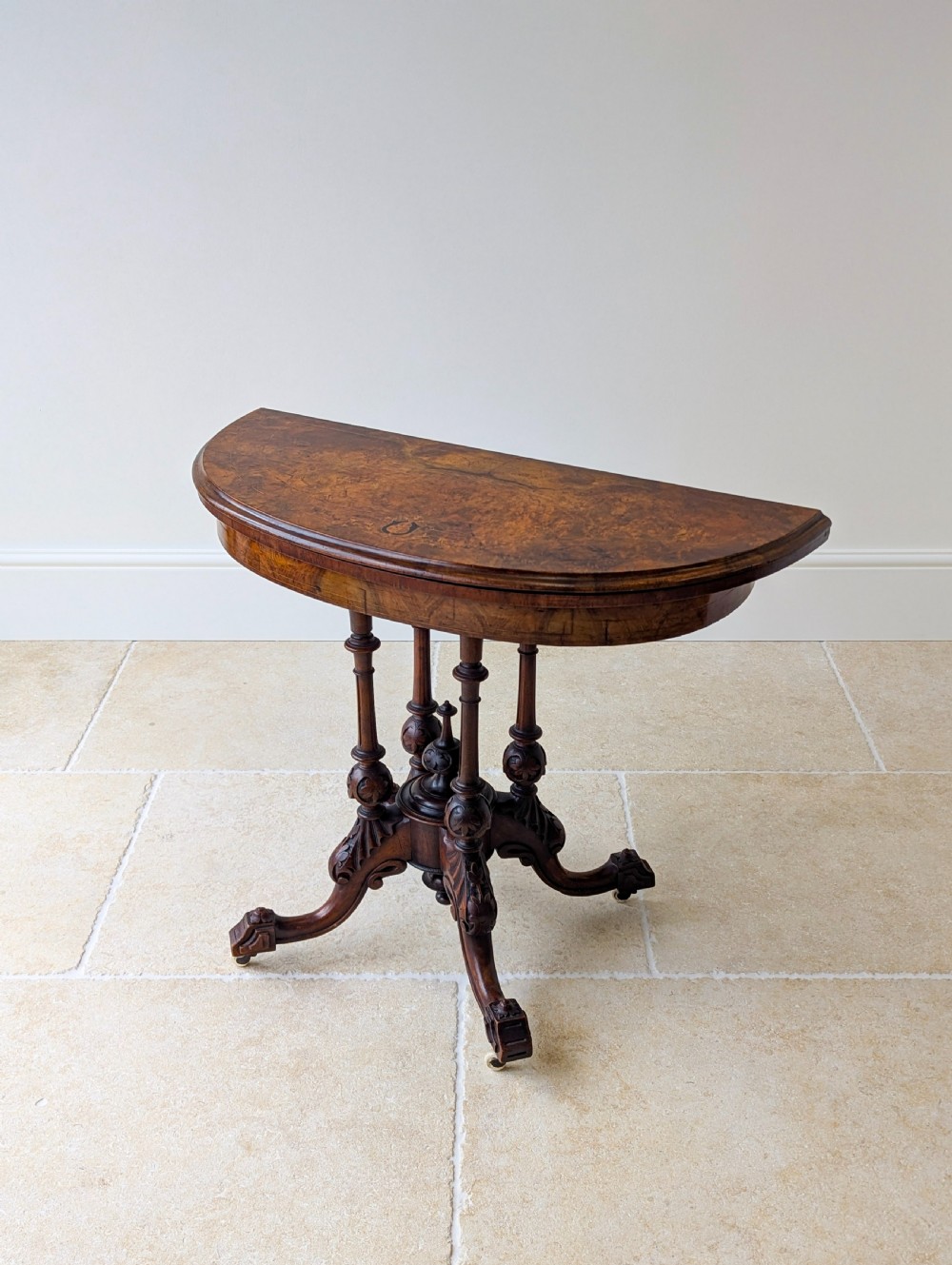 Antique Victorian Burr Walnut Card Table c.1870 View IX