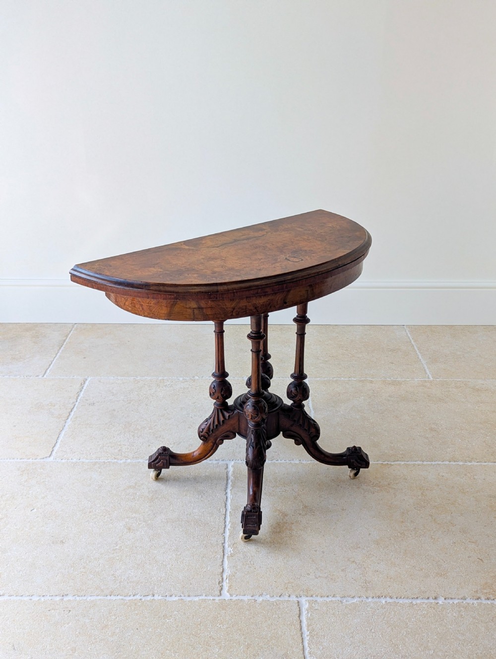 Antique Victorian Burr Walnut Card Table c.1870 View XI