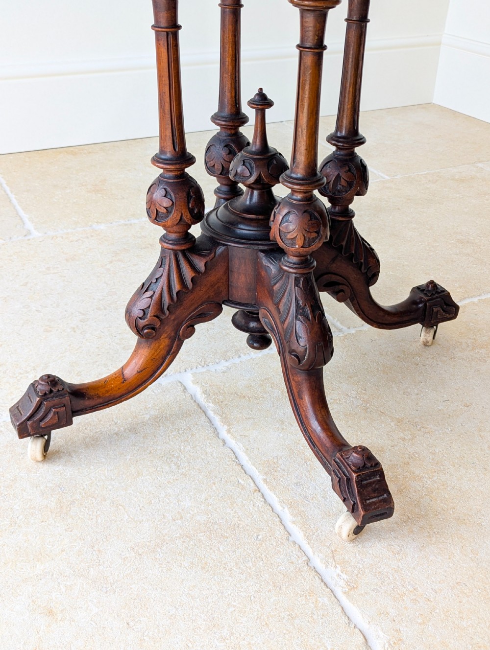 Antique Victorian Burr Walnut Card Table c.1870 View XII