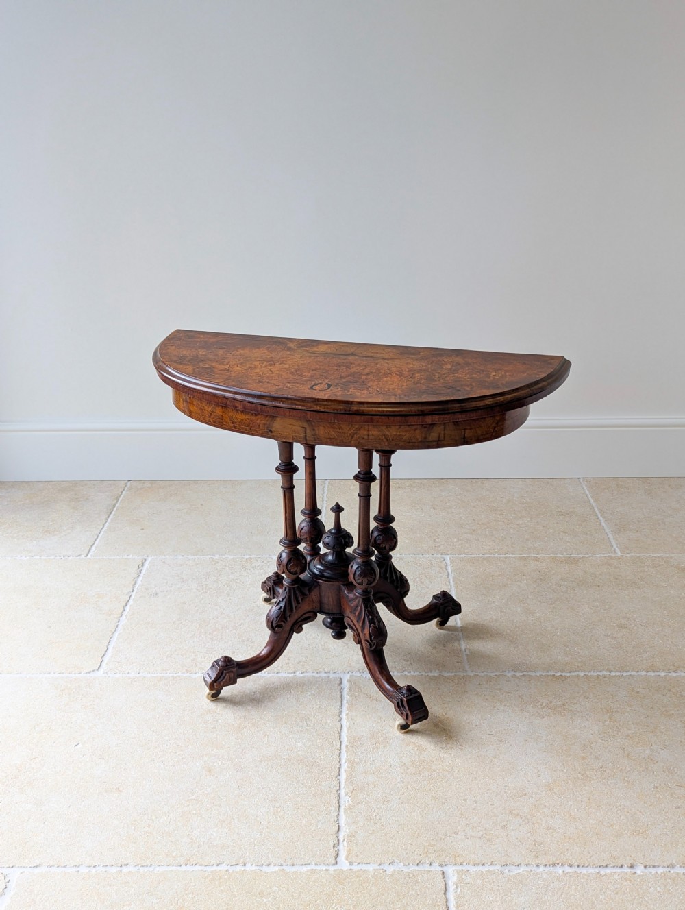 Antique Victorian Burr Walnut Card Table c.1870 View XIV