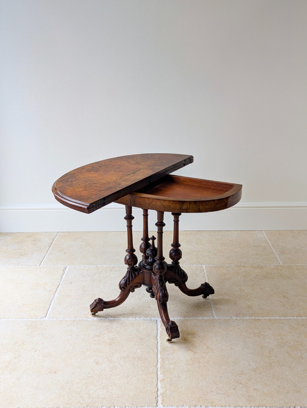 Antique Victorian Burr Walnut Card Table c.1870 View XVI