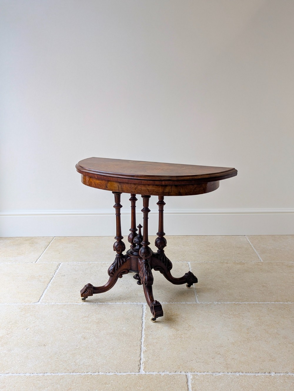 Antique Victorian Burr Walnut Card Table c.1870 View XVII