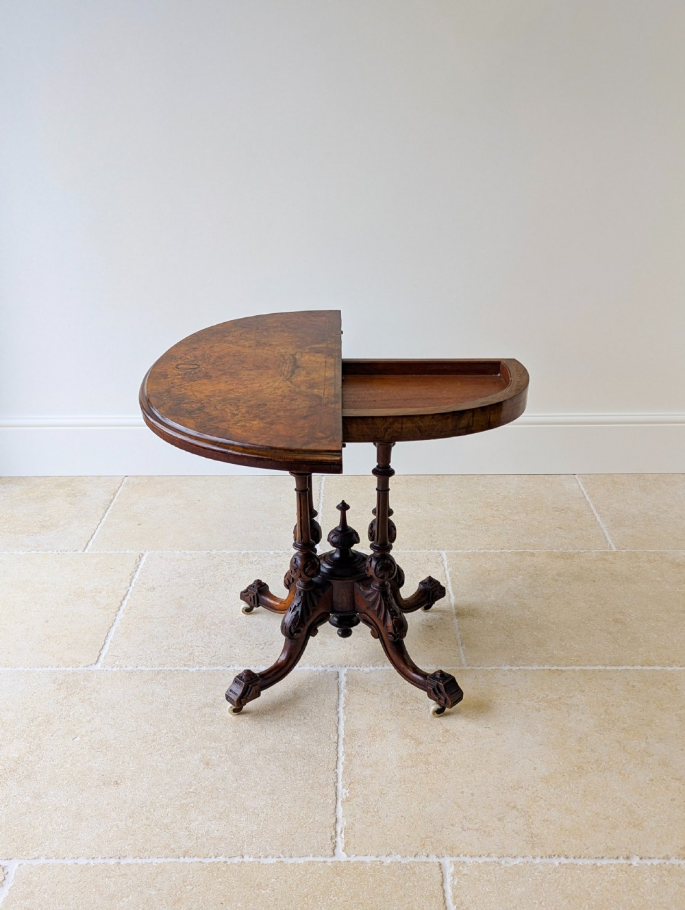 Antique Victorian Burr Walnut Card Table c.1870 View XVIII
