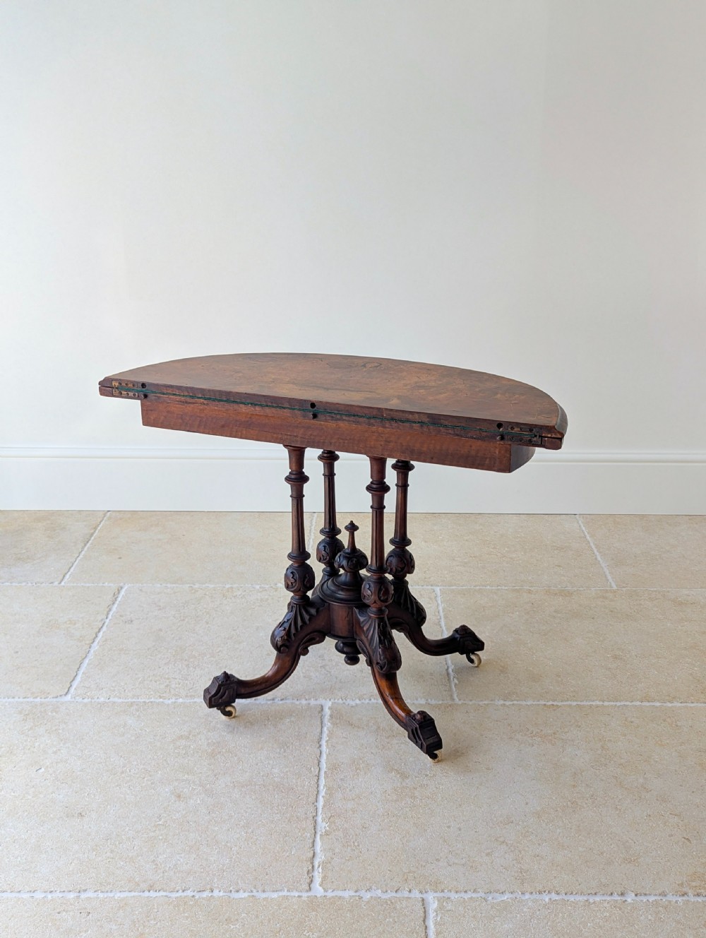 Antique Victorian Burr Walnut Card Table c.1870 View XIX