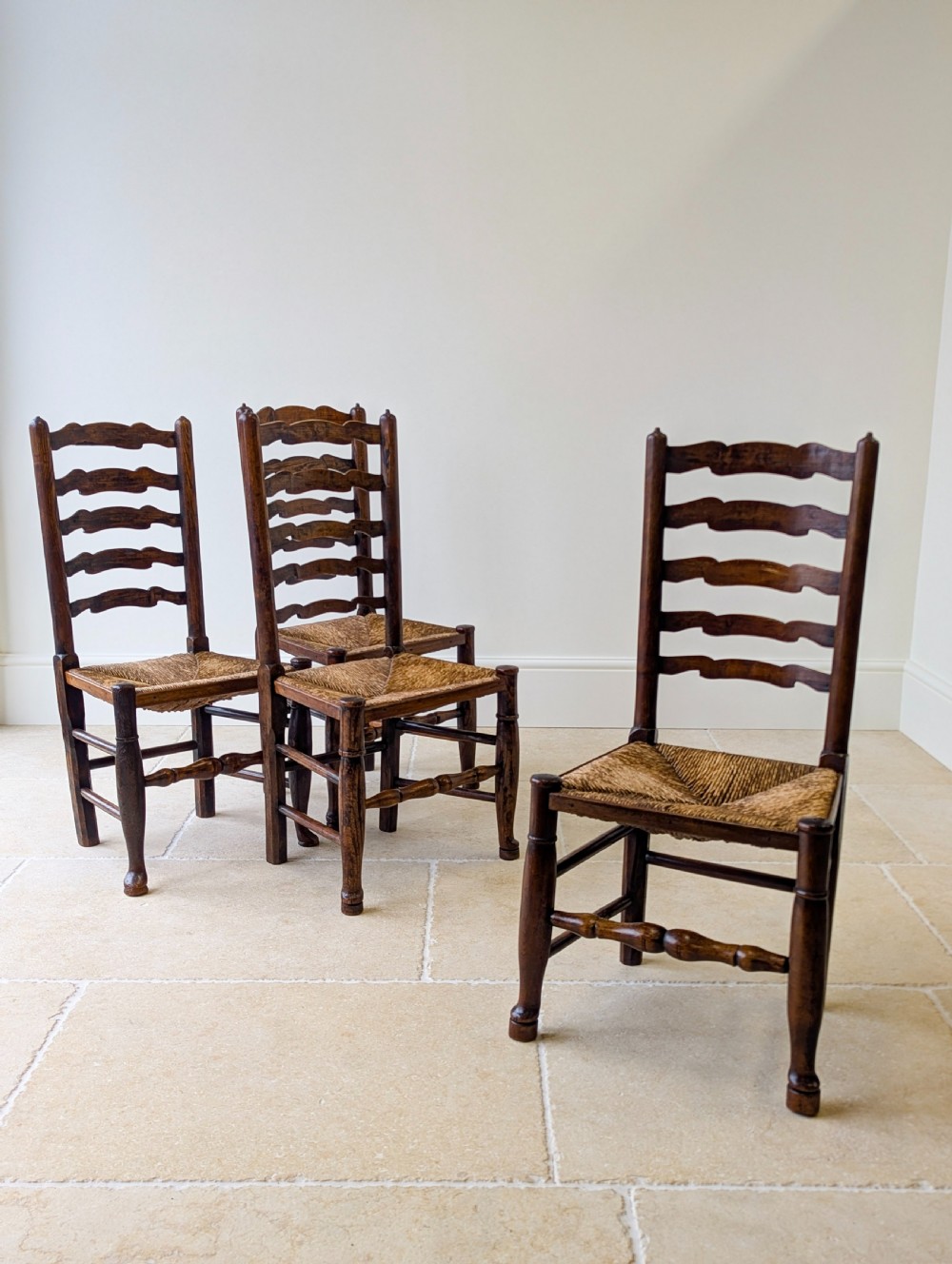 Set of Four Antique Georgian Oak Ladderback Dining Chairs c.1800 View IV