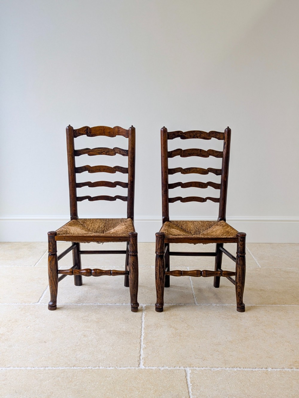 Set of Four Antique Georgian Oak Ladderback Dining Chairs c.1800 View VII