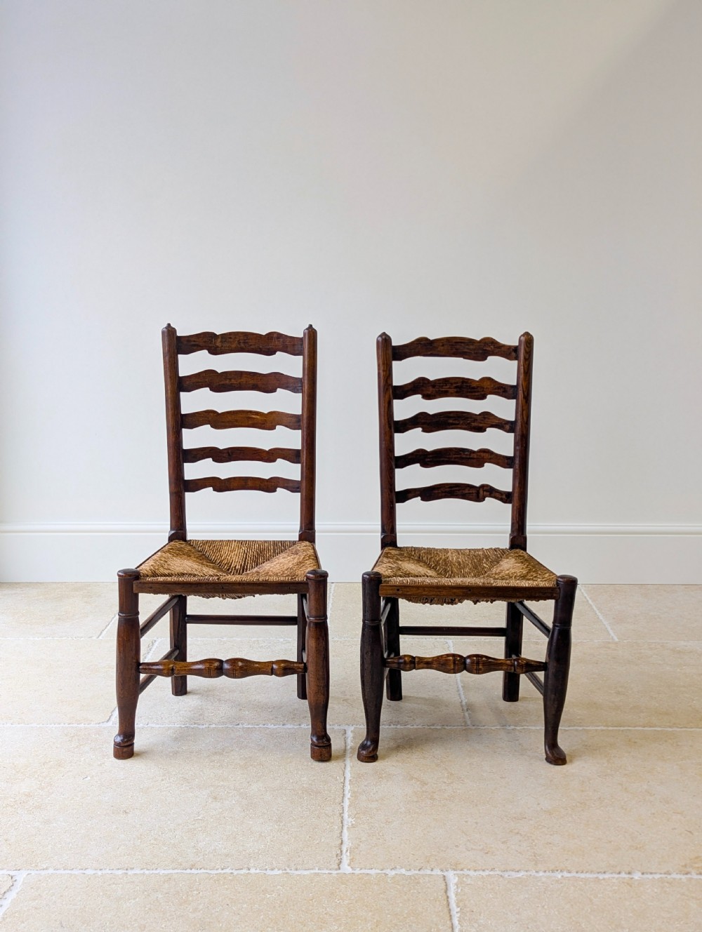 Set of Four Antique Georgian Oak Ladderback Dining Chairs c.1800 View VIII