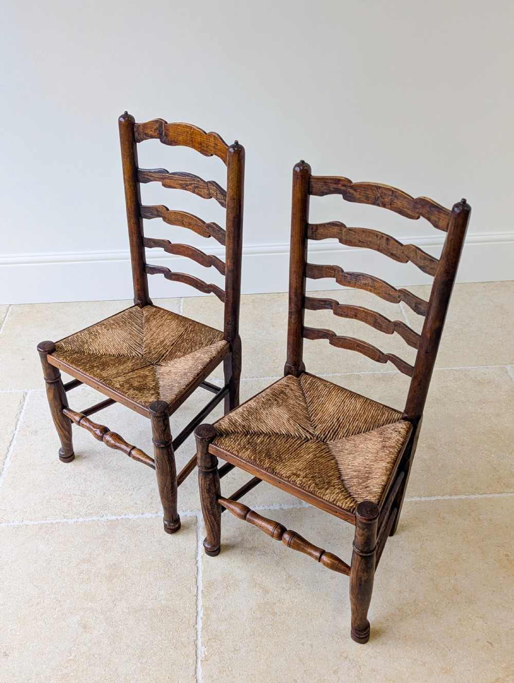 Set of Four Antique Georgian Oak Ladderback Dining Chairs c.1800 View IX
