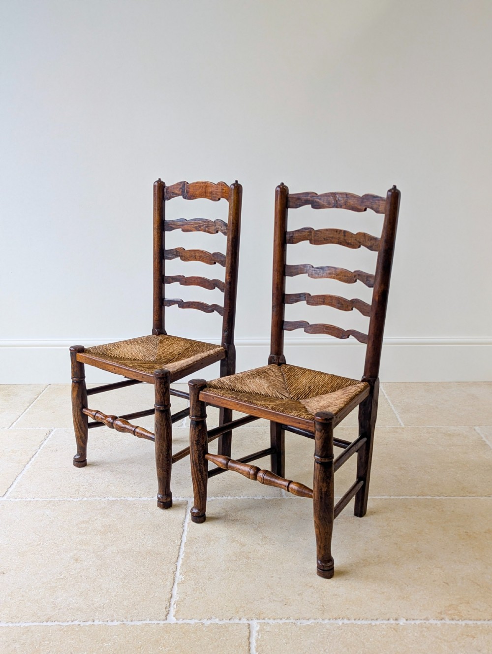 Set of Four Antique Georgian Oak Ladderback Dining Chairs c.1800 View XI