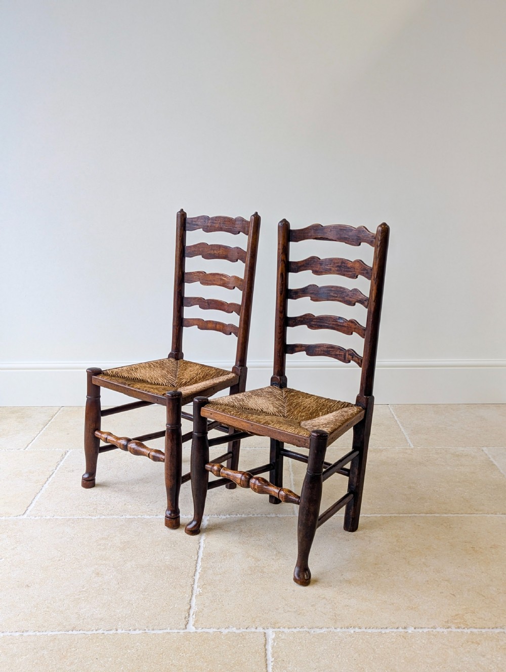 Set of Four Antique Georgian Oak Ladderback Dining Chairs c.1800 View XII