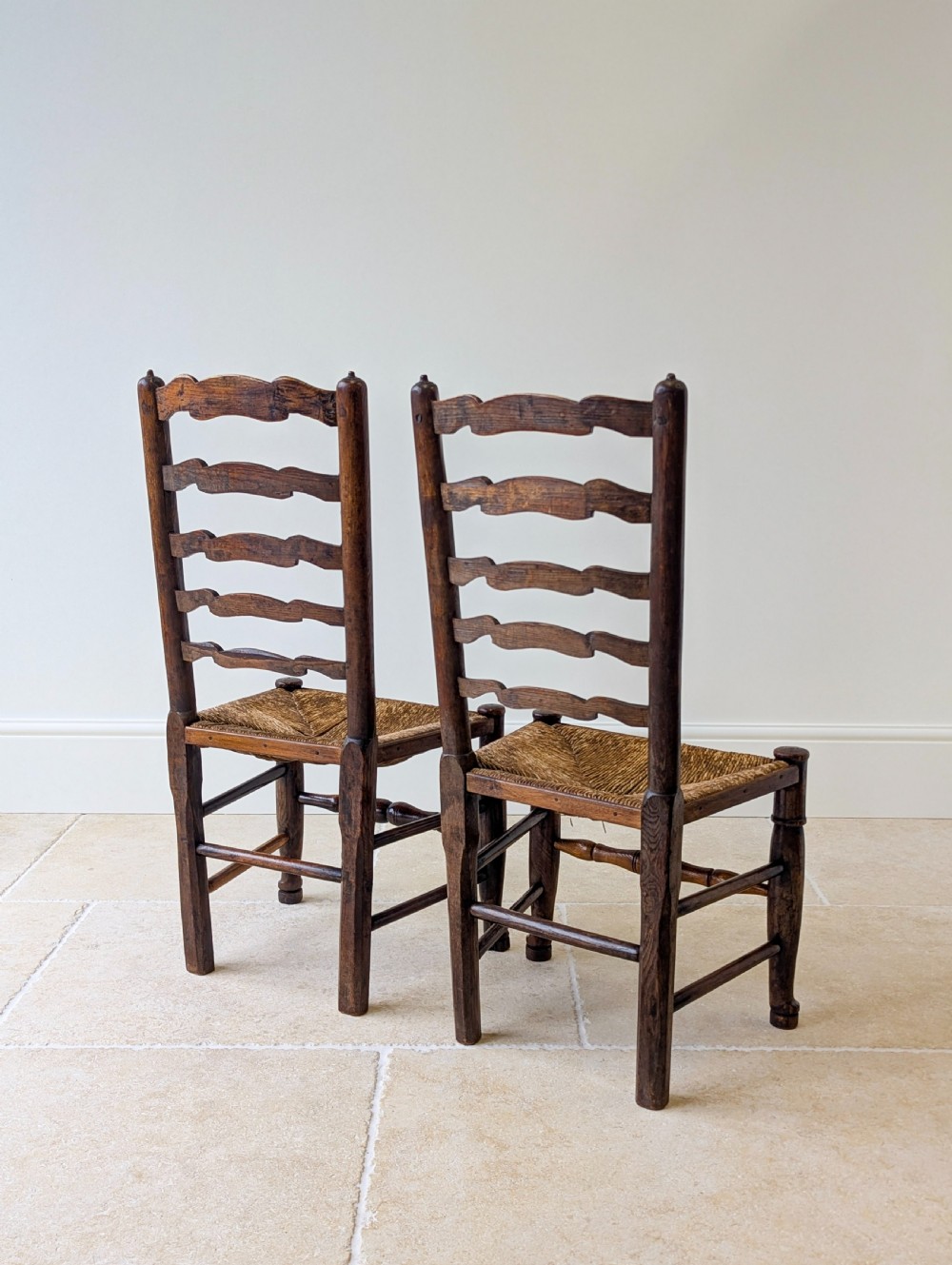 Set of Four Antique Georgian Oak Ladderback Dining Chairs c.1800 View XIII