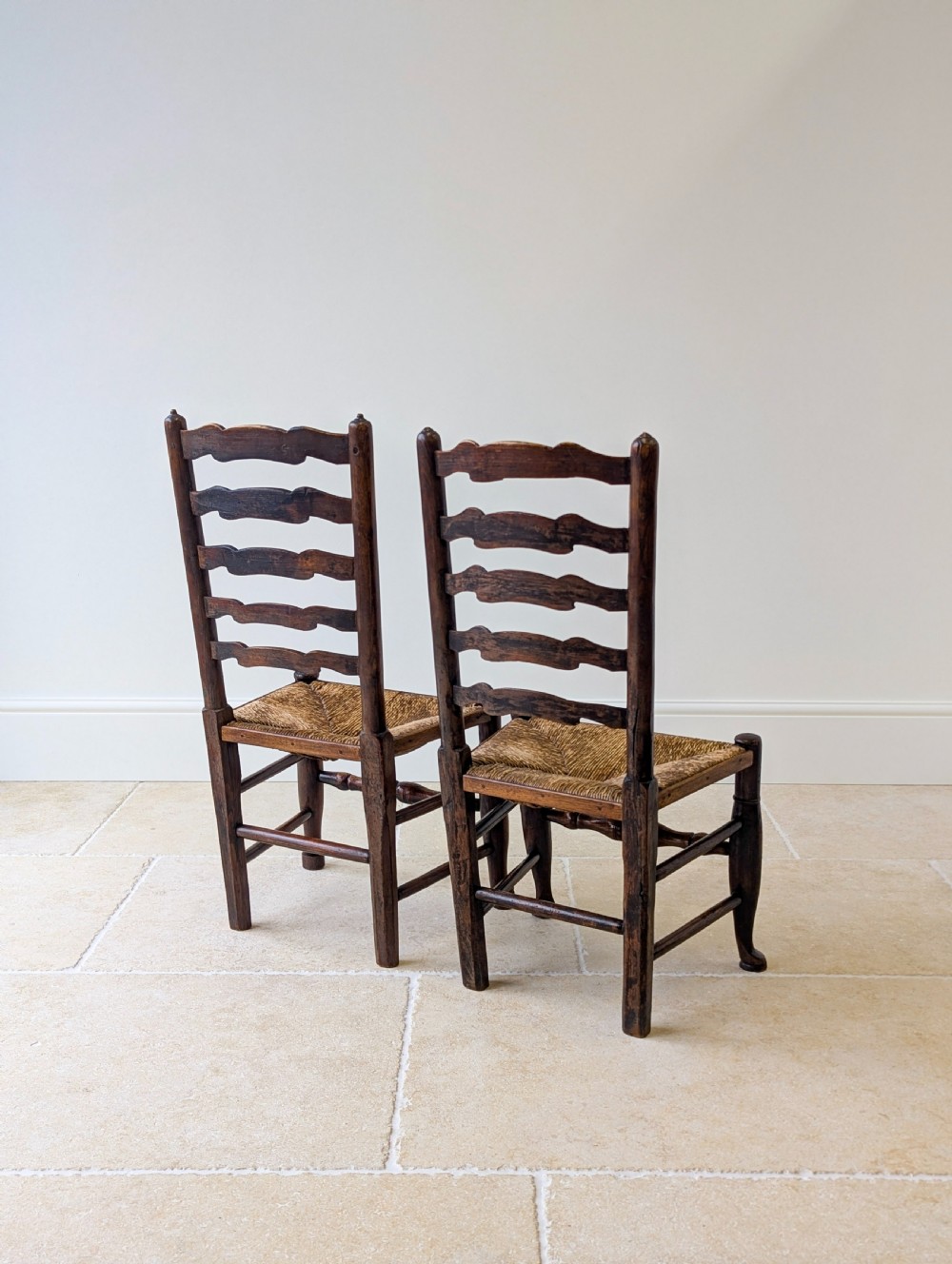 Set of Four Antique Georgian Oak Ladderback Dining Chairs c.1800 View XIV
