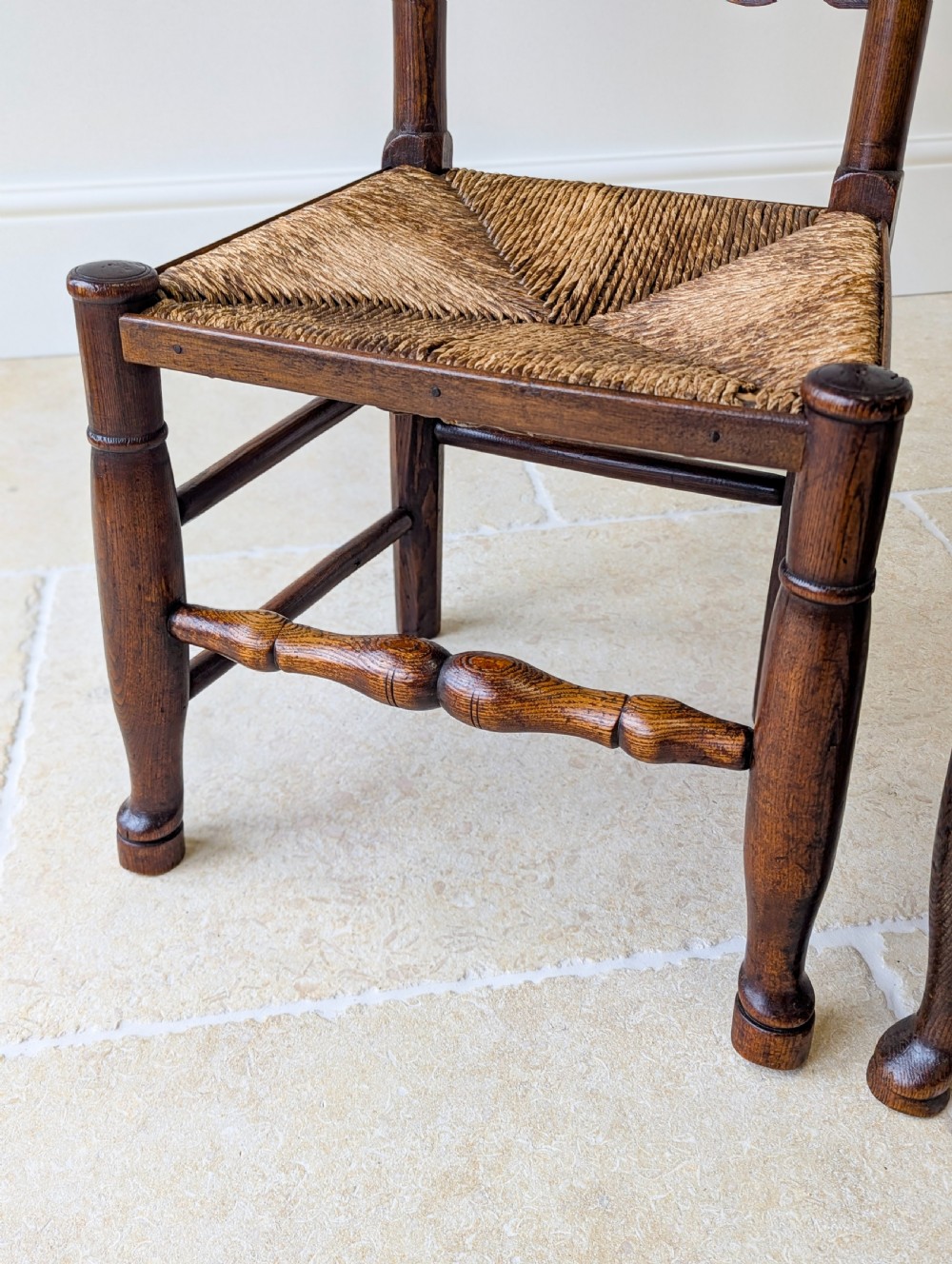Set of Four Antique Georgian Oak Ladderback Dining Chairs c.1800 View XVIII