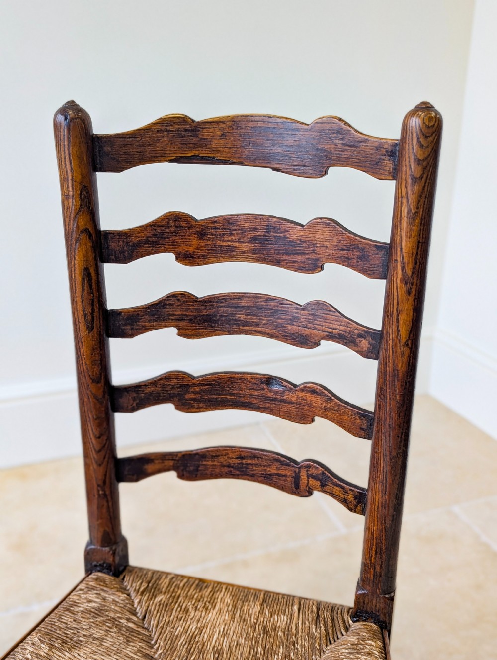 Set of Four Antique Georgian Oak Ladderback Dining Chairs c.1800 View XX