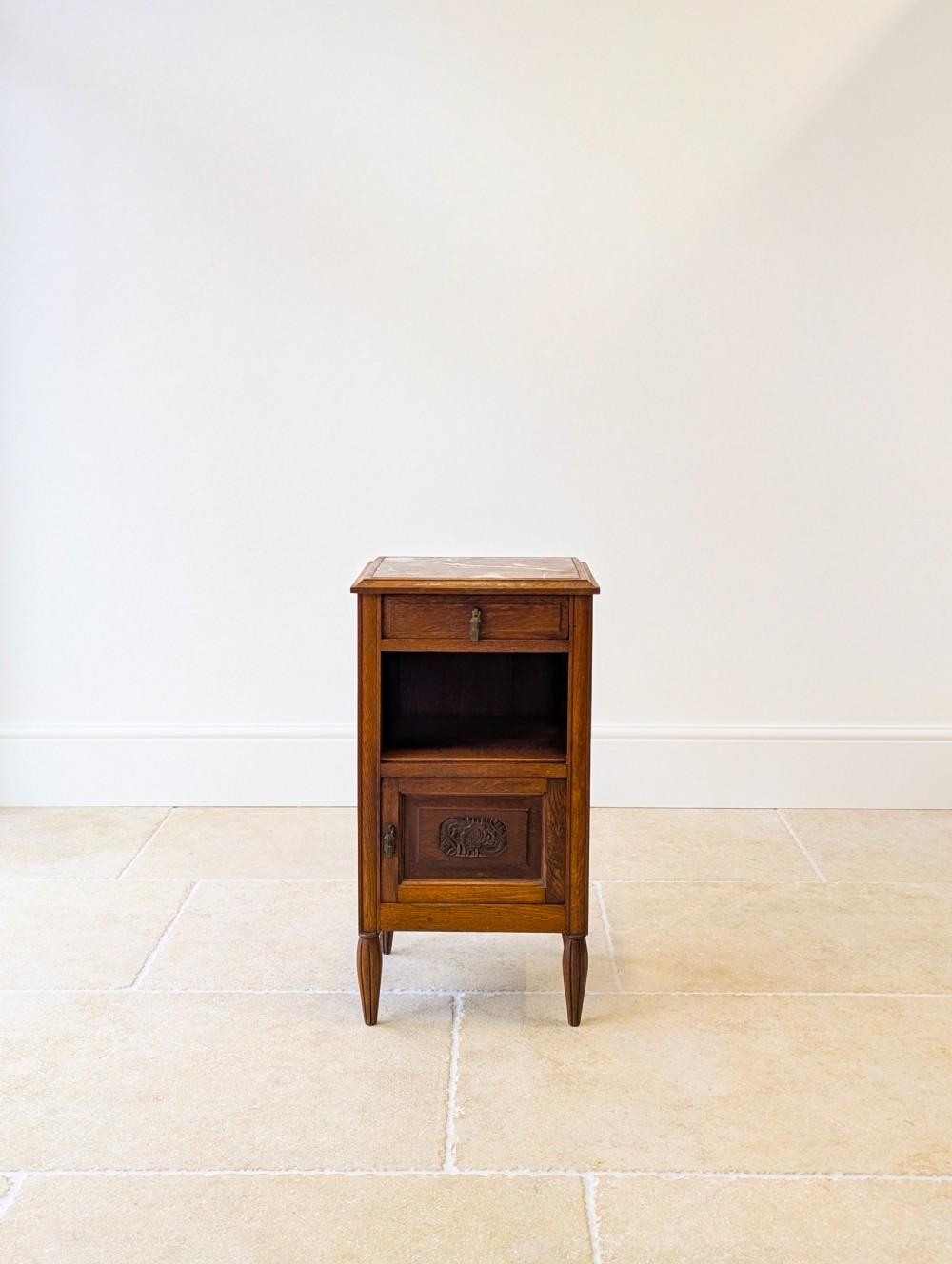 Antique French Oak Bedside Cabinet with Marble Top c.1900 View VI