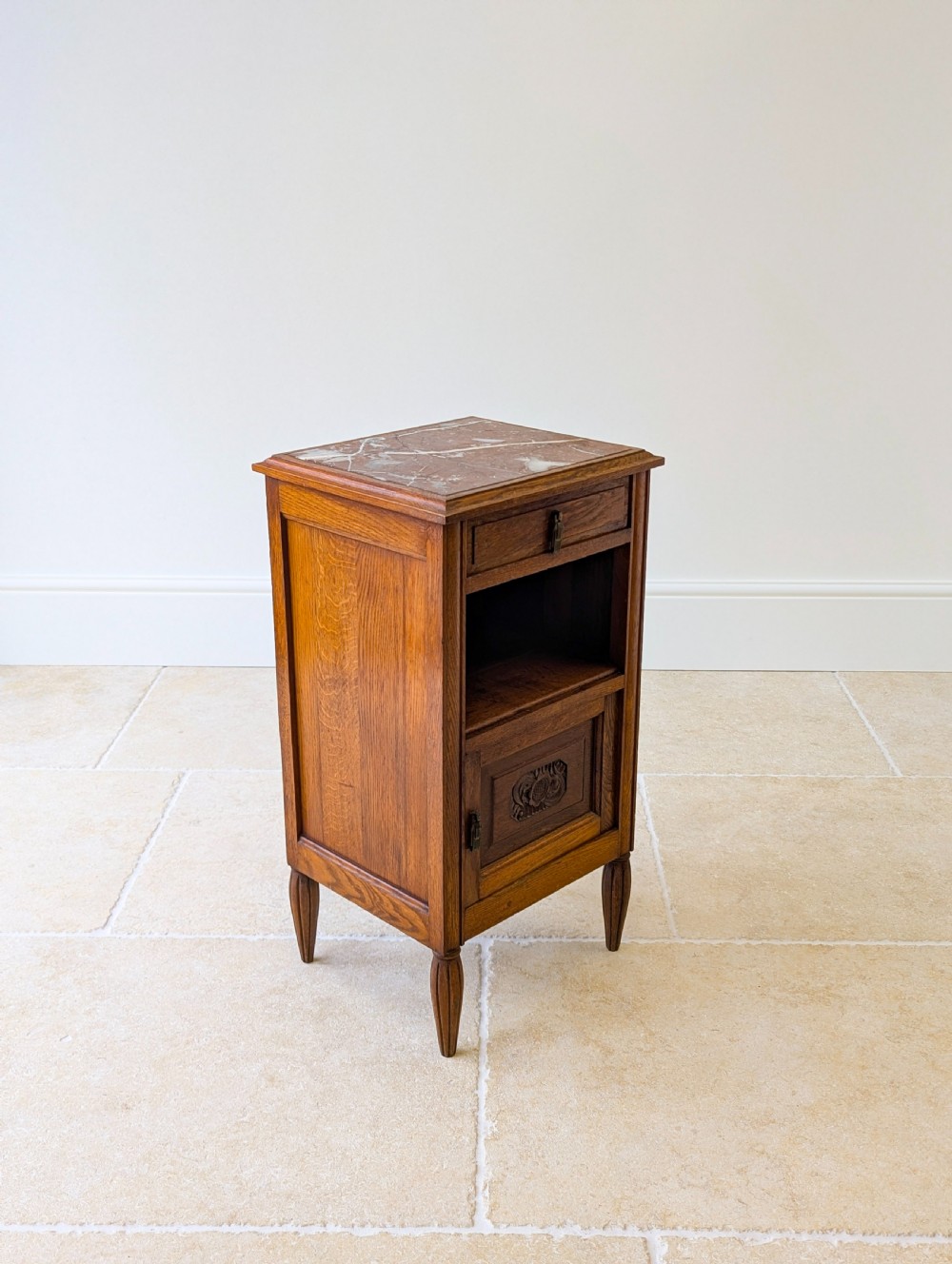 Antique French Oak Bedside Cabinet with Marble Top c.1900 View VIII