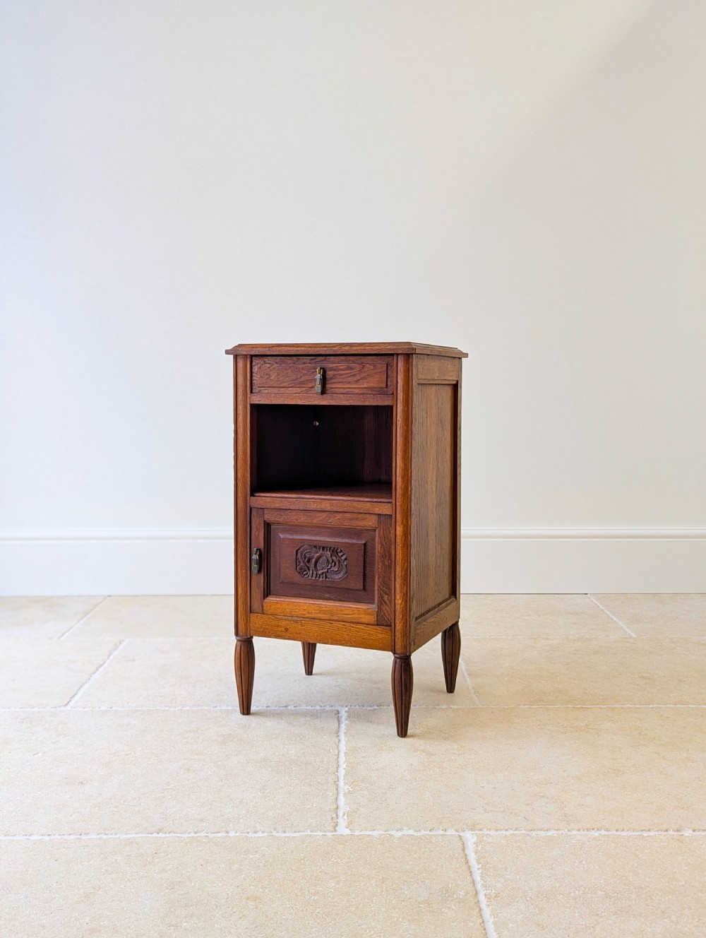Antique French Oak Bedside Cabinet with Marble Top c.1900 View XI